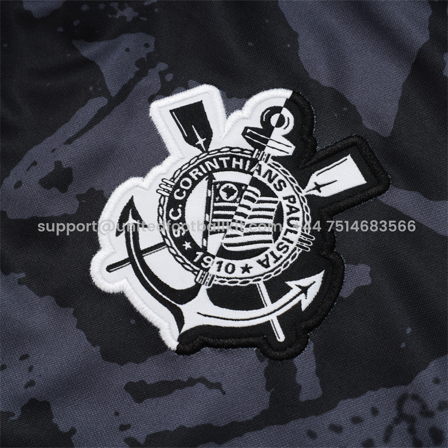 Unitedfootballkit.com | Corinthians 25-26 Jacket Training Tracksuit - Black and Gray Pattern Jackets & Black Pants -Customize Name, Number and Patch | Worldwide Shipping