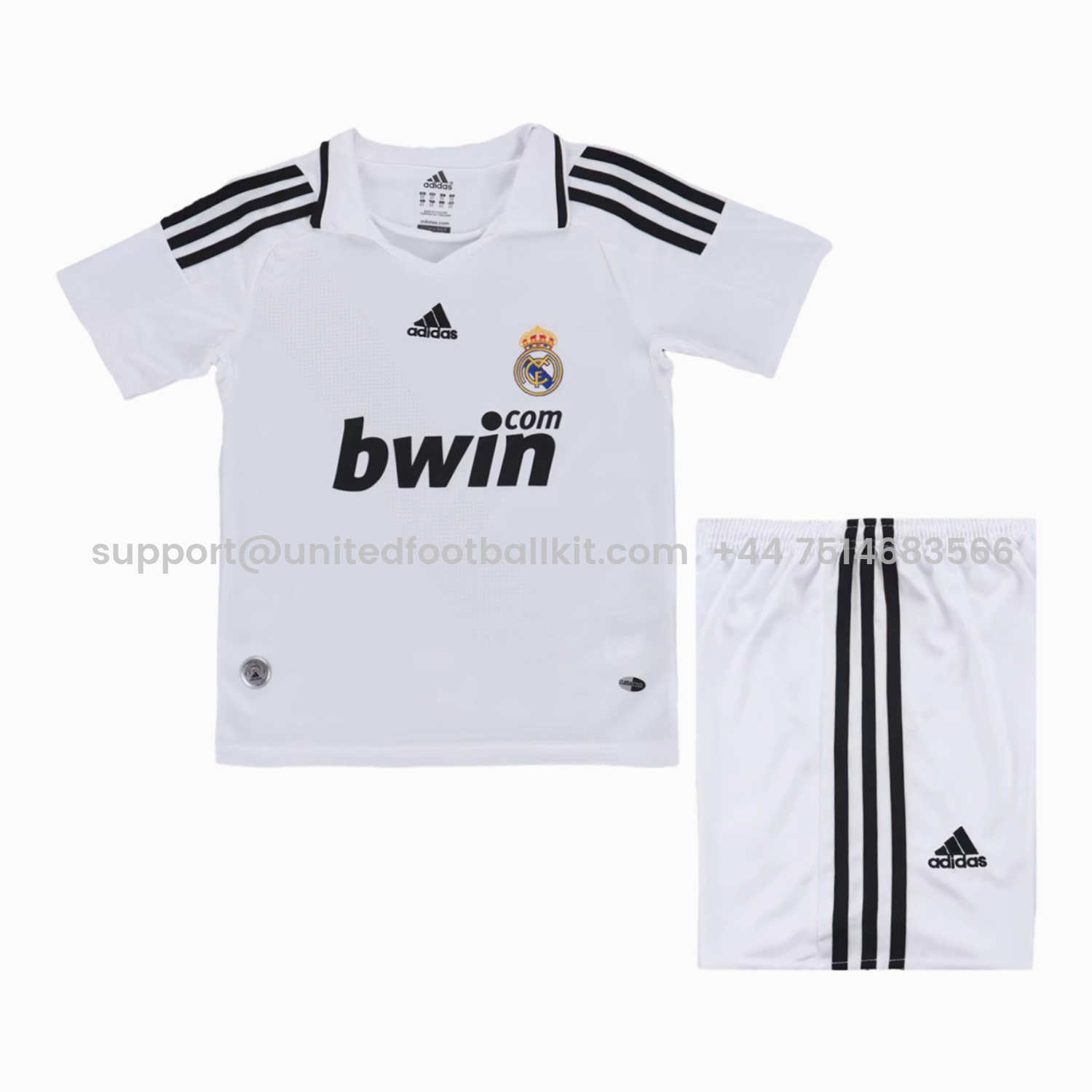 Unitedfootballkit.com | Retro Real Madrid 2008-09 Home Kids Kit -Customize Name, Number and Patch | Worldwide Shipping