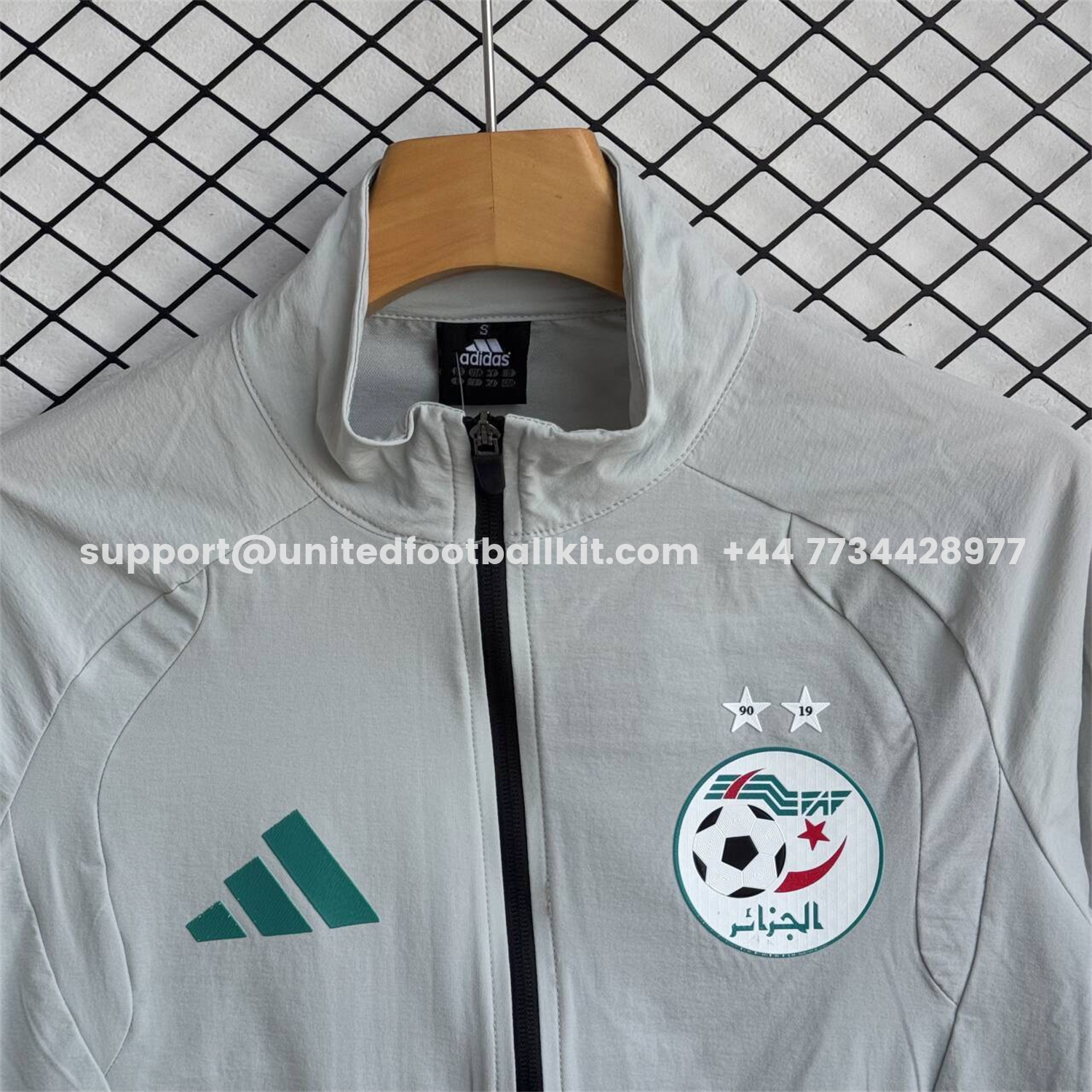 Unitedfootballkit.com | Algeria 25-26 Windbreaker Training Set - Light Grey Top and Pants -Customize Name, Number and Patch | Worldwide Shipping