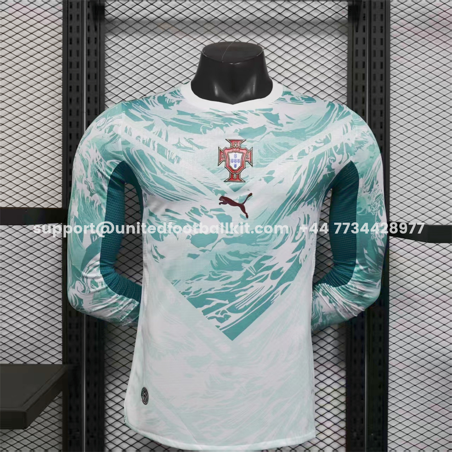 Unitedfootballkit.com | Portugal 2026 Away White And Cyan Long Sleeves Jersey - Player Version -Customize Name, Number and Patch | Worldwide Shipping
