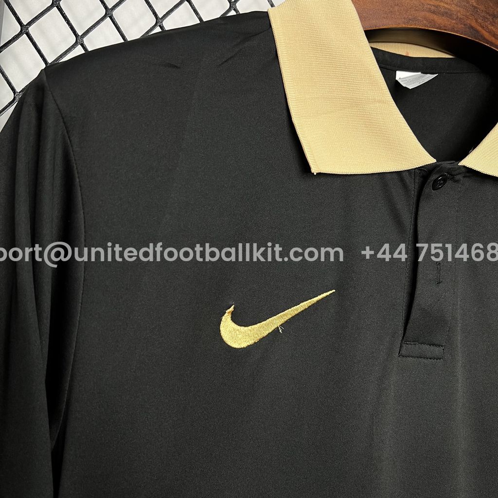 Unitedfootballkit.com | Barcelona 24-25 Black Gold Polo Shirt - Fans Version -Customize Name, Number and Patch | Worldwide Shipping