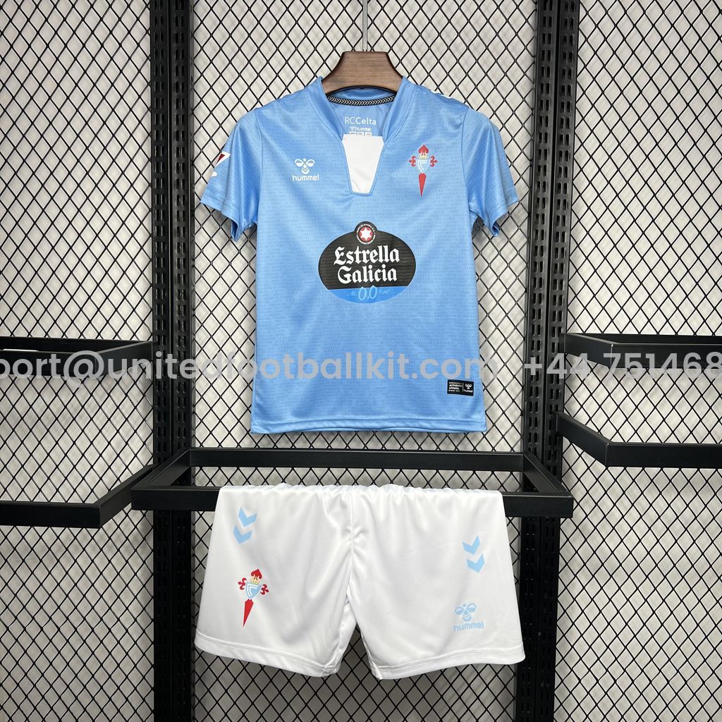 Unitedfootballkit.com | Celta Vigo 24-25 Home Stadium Kids Kit -Customize Name, Number and Patch | Worldwide Shipping