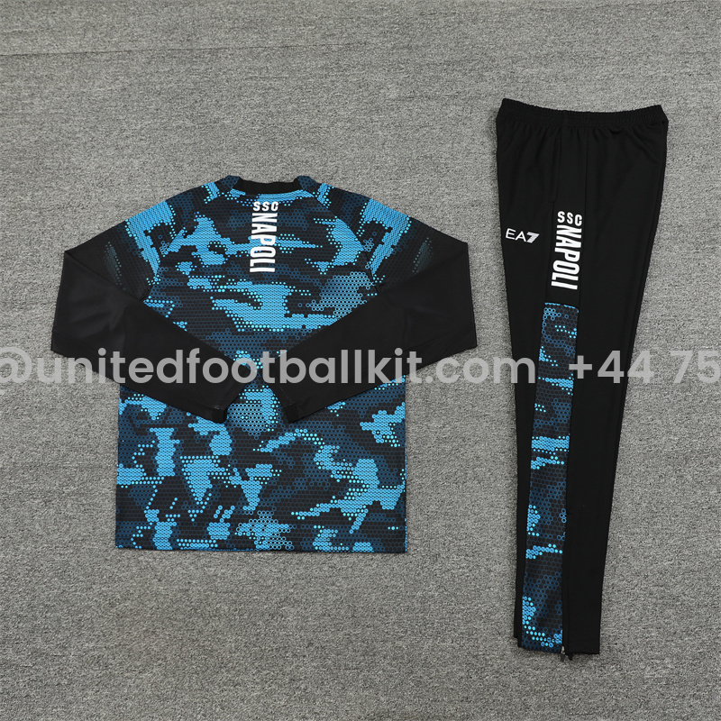Unitedfootballkit.com | Napoli 24-25 Long Sleeve Training Set - Black Blue -Customize Name, Number and Patch | Worldwide Shipping
