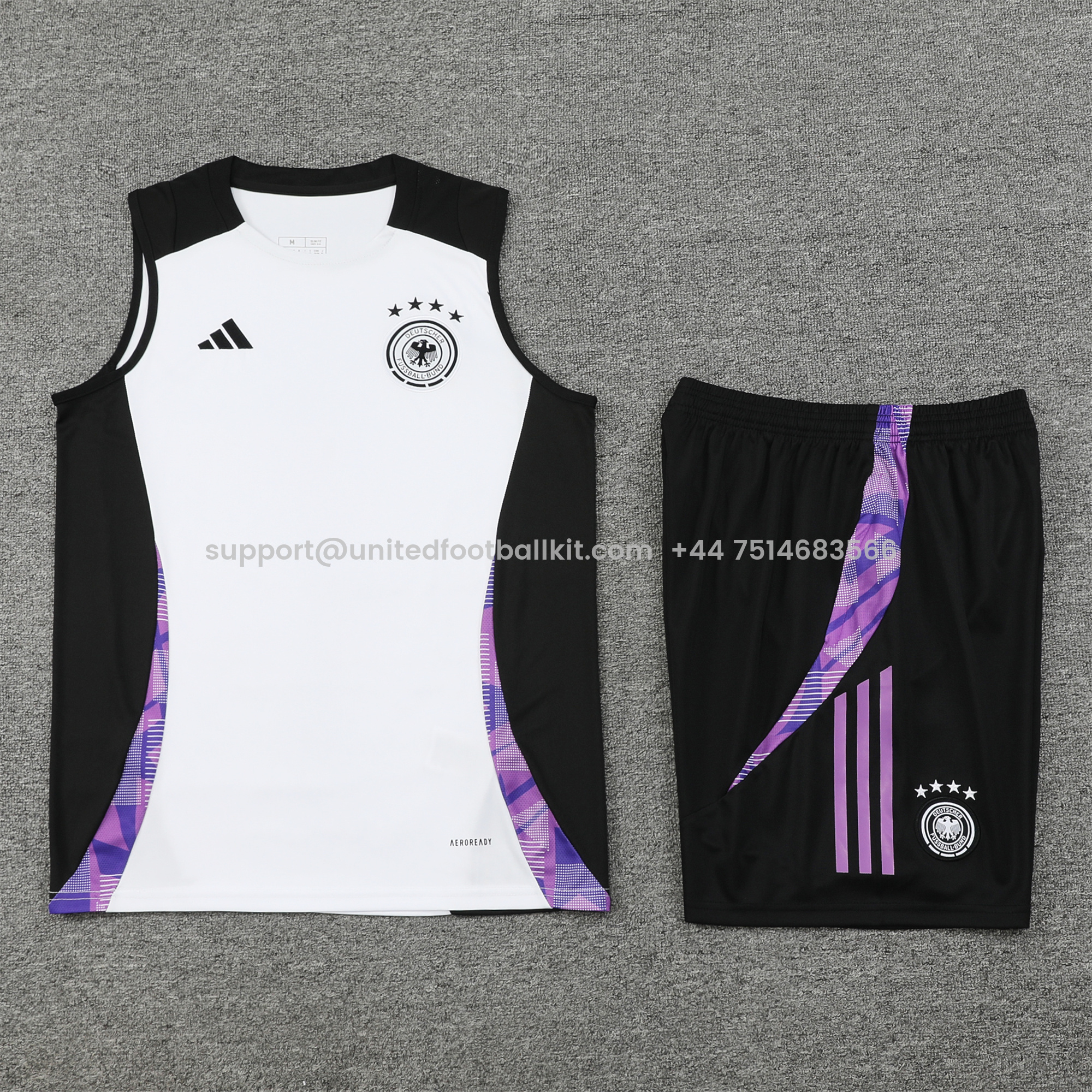 Unitedfootballkit.com | Germany 24-25 Training Vest Suit - White -Customize Name, Number and Patch | Worldwide Shipping