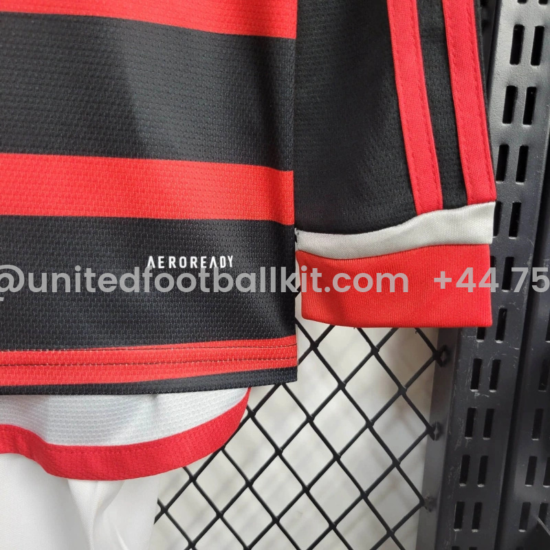 Unitedfootballkit.com | Flamengo 2024 Home Stadium Long Sleeve Kids Kit -Customize Name, Number and Patch | Worldwide Shipping