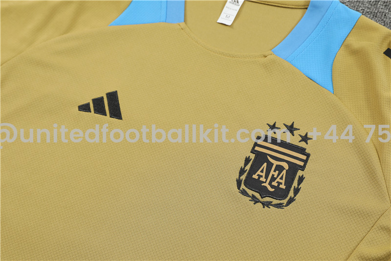Unitedfootballkit.com | Argentina 2024 Short-Sleeve Training Set - Gold -Customize Name, Number and Patch | Worldwide Shipping