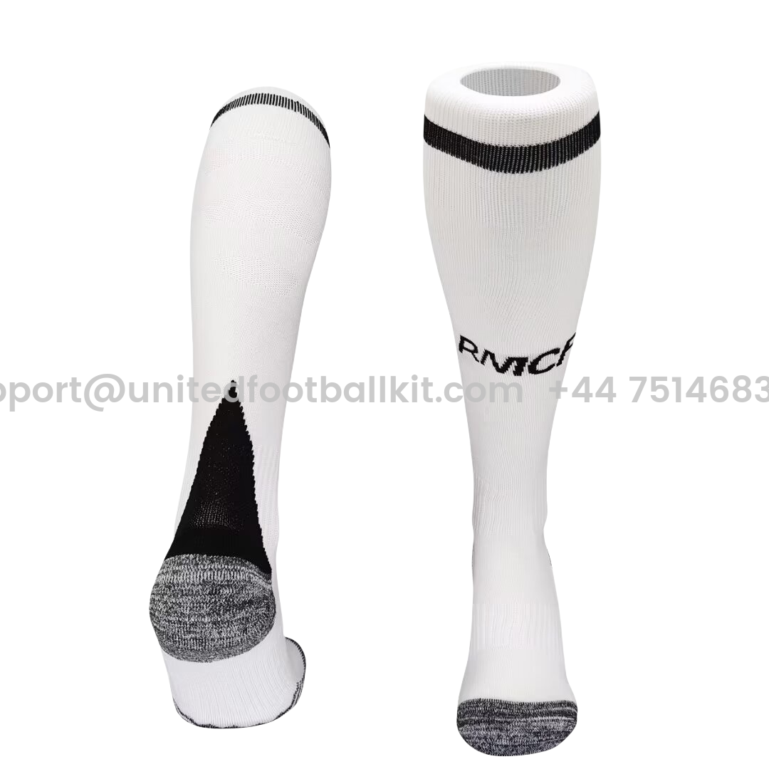 Unitedfootballkit.com | Real Madrid 24-25 Home Socks - White -Customize Name, Number and Patch | Worldwide Shipping