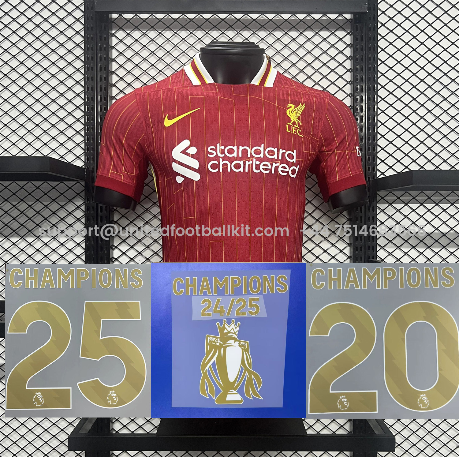 Unitedfootballkit.com | Liver.pool 24-25 Home Jersey with Golden Champions Patch - Player Version -Customize Name, Number and Patch | Worldwide Shipping