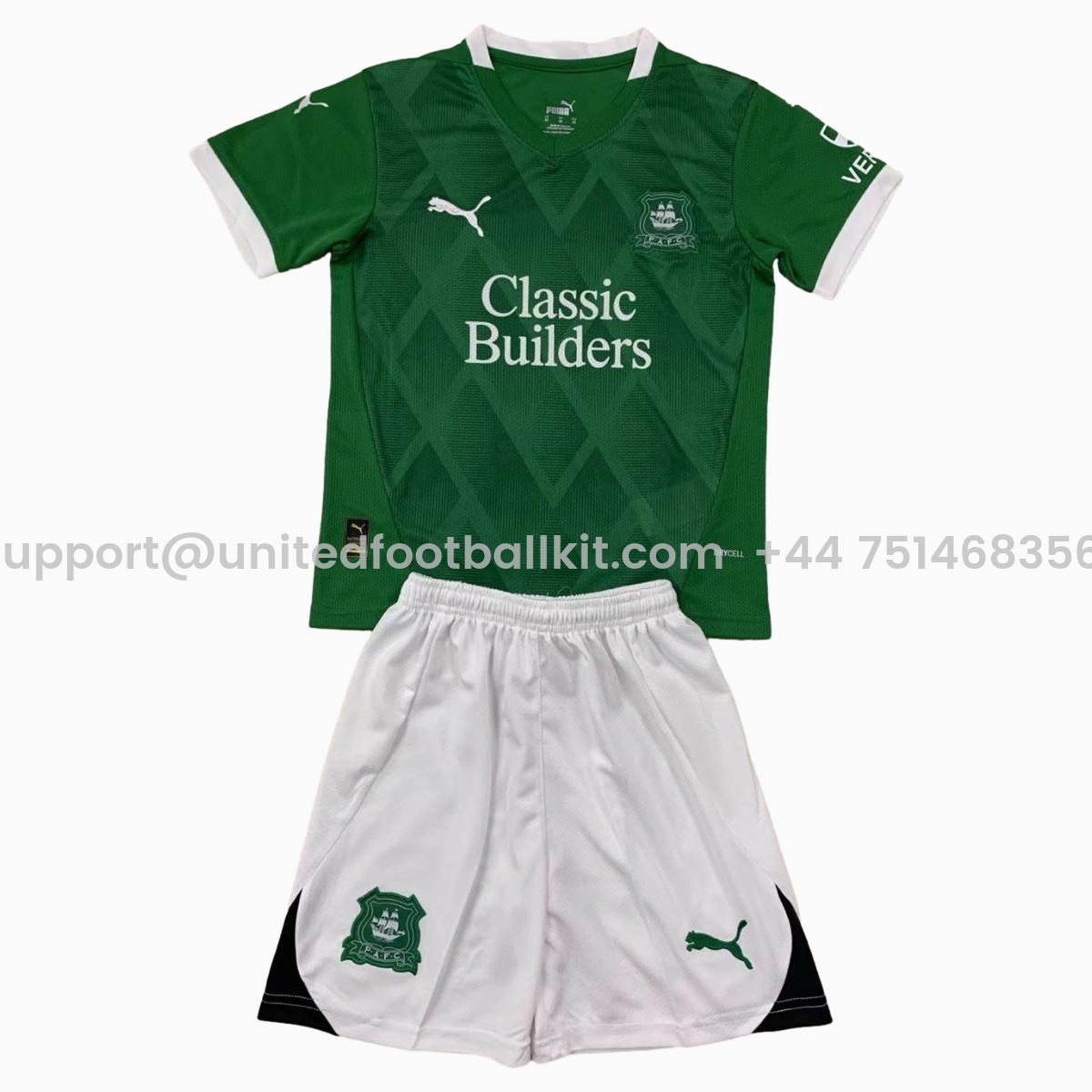 Unitedfootballkit.com | Plymouth Argyle 24-25 Home Kids Kit -Customize Name, Number and Patch | Worldwide Shipping
