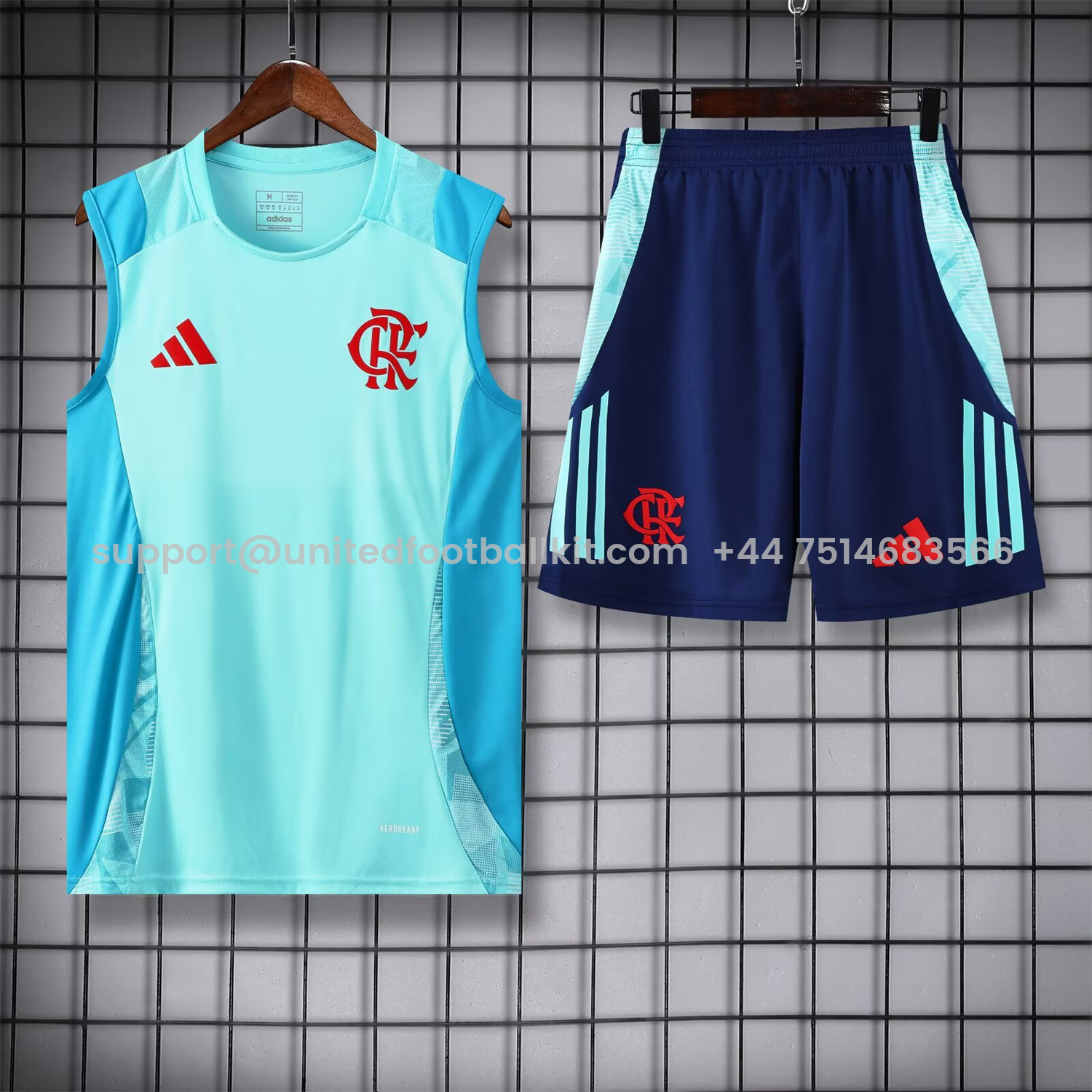 Unitedfootballkit.com | Flamengo 25-26 Vest Training Set - Light Blue With Royal Blue -Customize Name, Number and Patch | Worldwide Shipping