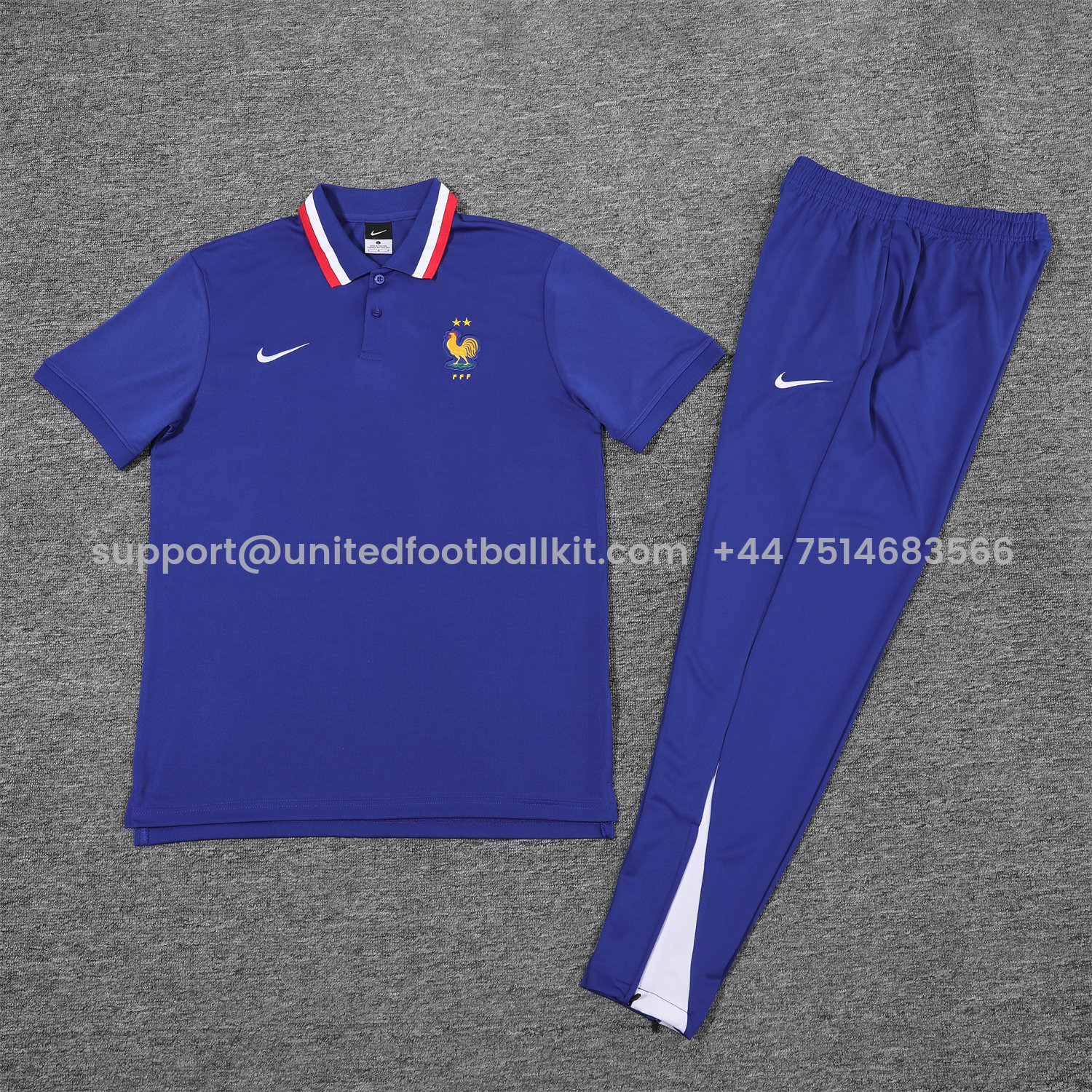Unitedfootballkit.com | France 25-26 POLO Short-Sleeve Training Set - Blue Top and Pants -Customize Name, Number and Patch | Worldwide Shipping
