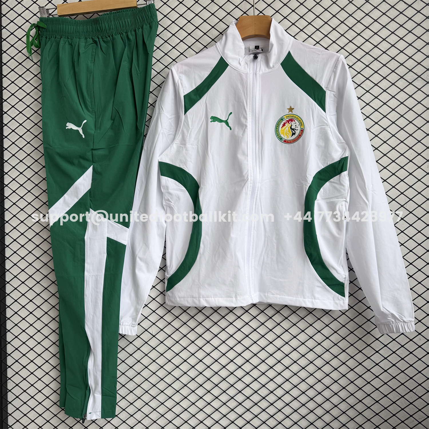Unitedfootballkit.com | Senegal 2026 Windbreaker Training Set - White Top and Green Pants -Customize Name, Number and Patch | Worldwide Shipping