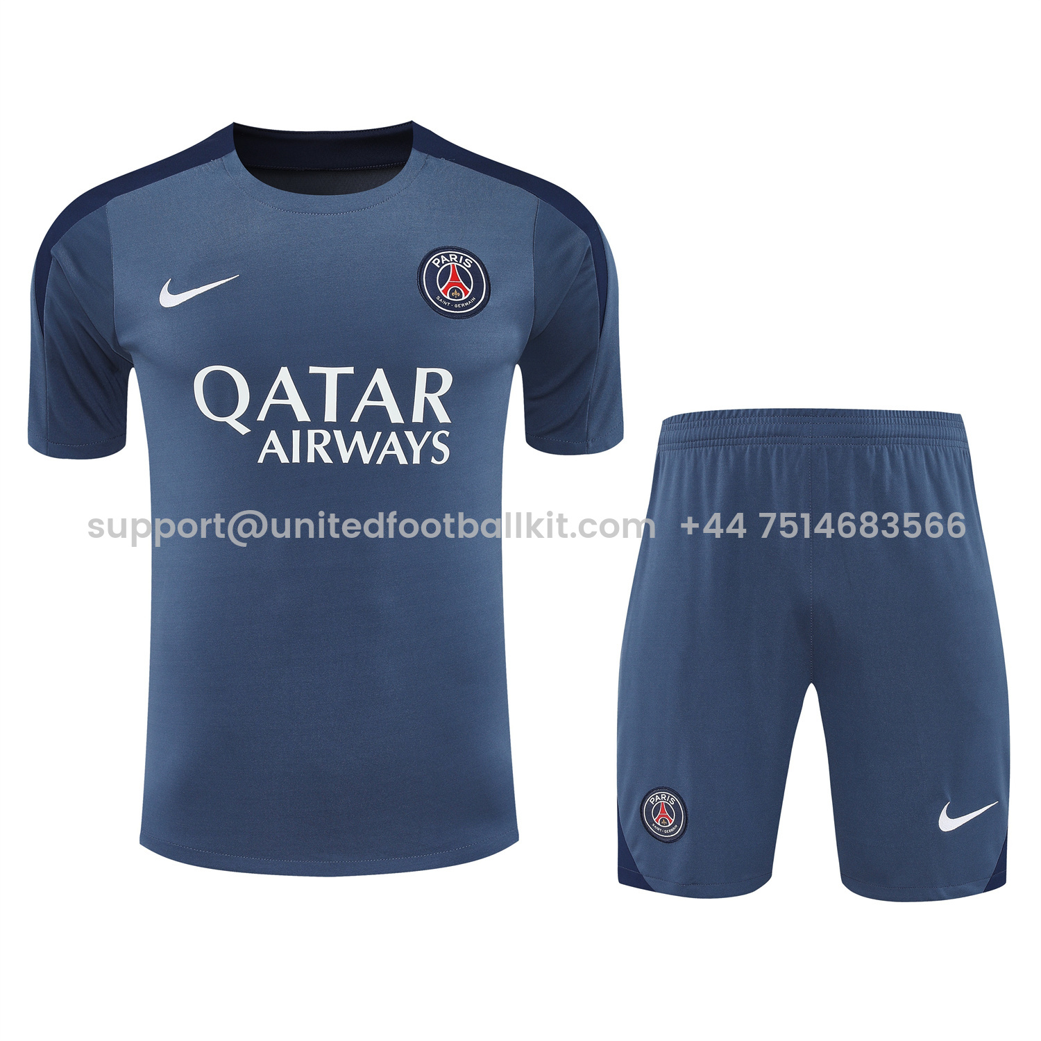 Unitedfootballkit.com | Paris Saint-Germain PSG 25-26 Short-Sleeve Training Set - Deep Blue Top & Deep Blue Shorts -Customize Name, Number and Patch | Worldwide Shipping