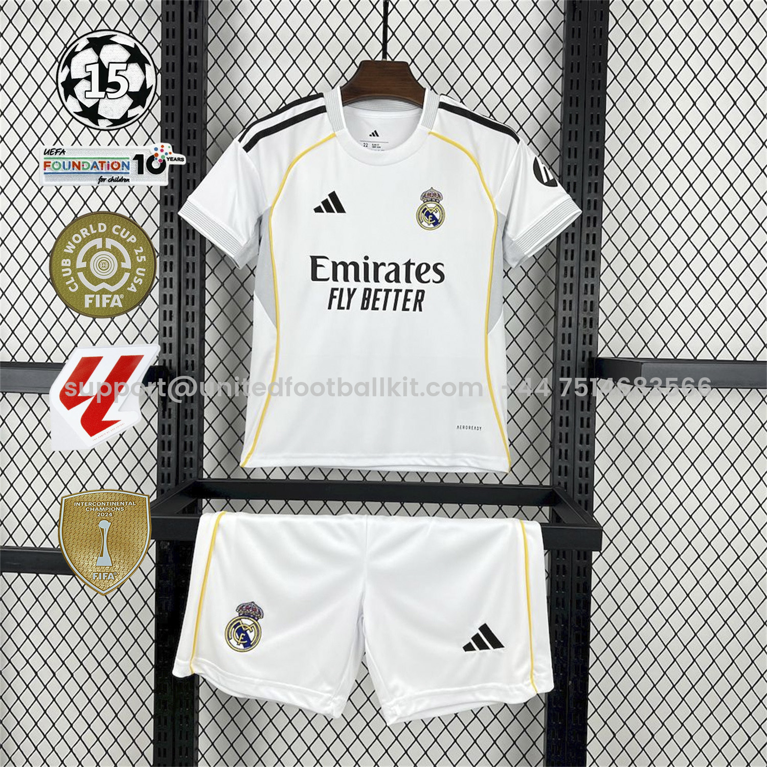 Unitedfootballkit.com | Real Madrid 25-26 Home White Kids Kit - Fans Version -Customize Name, Number and Patch | Worldwide Shipping