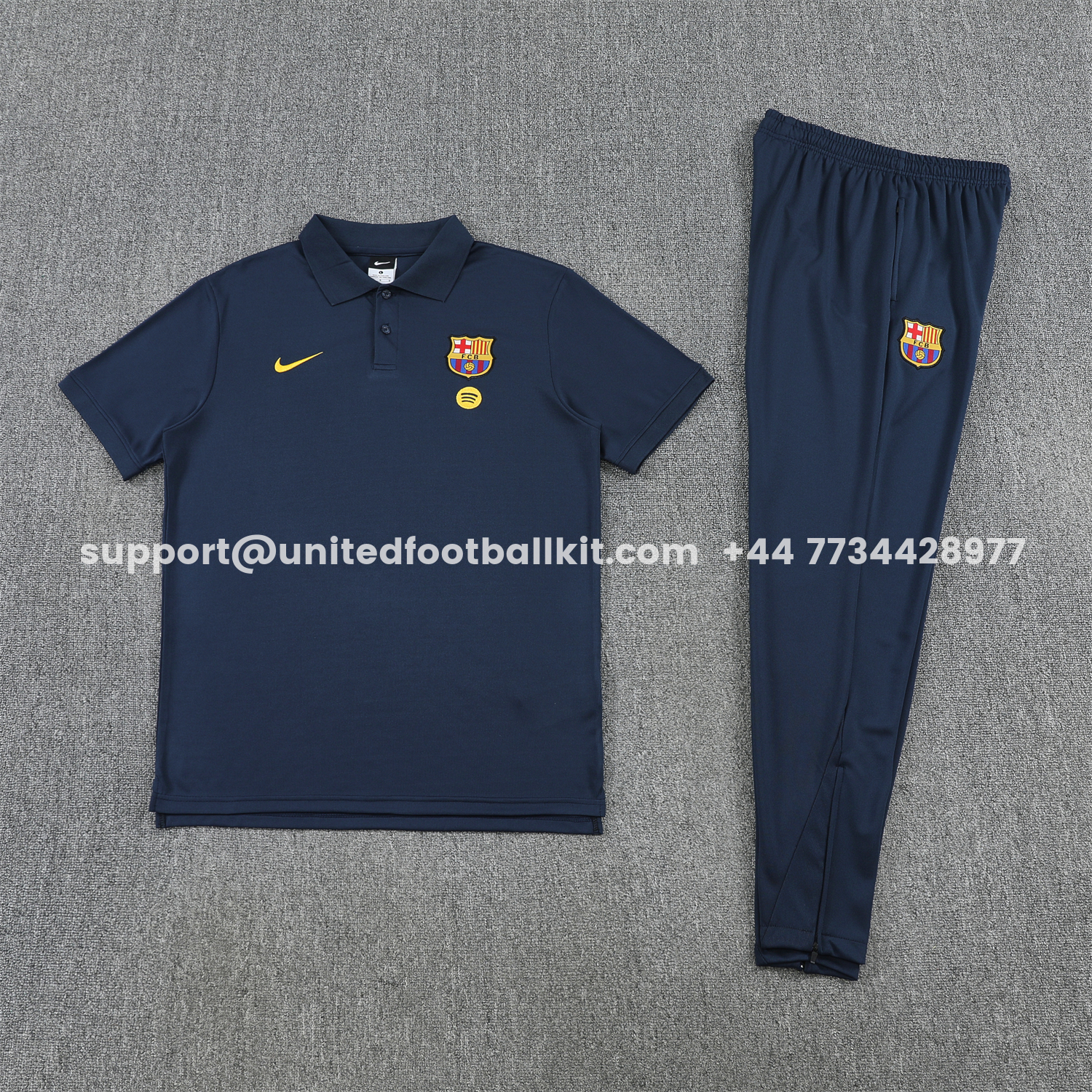 Unitedfootballkit.com | Barcelona 25-26 POLO Short-Sleeve Training Set - Dark Blue Top and Pants -Customize Name, Number and Patch | Worldwide Shipping
