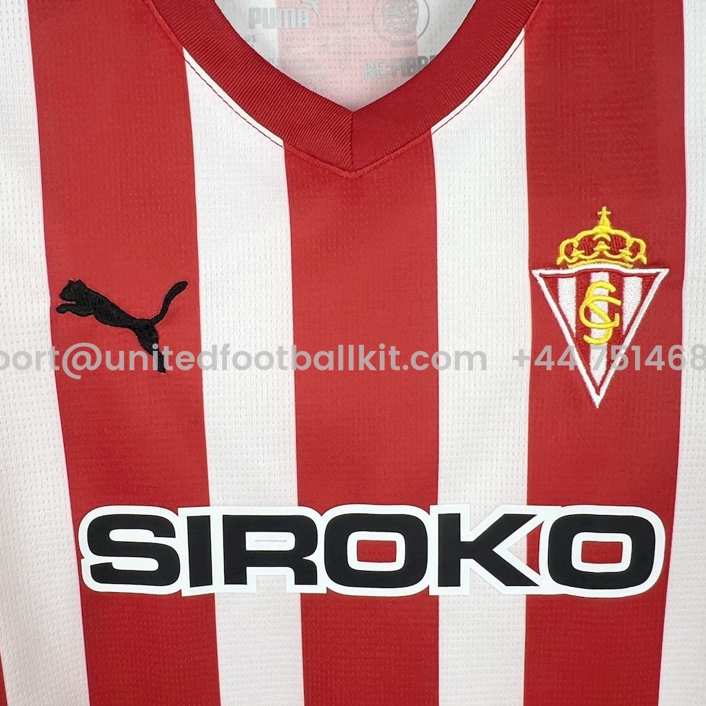 Unitedfootballkit.com | Sporting de Gijon 24-25 Home Kids Kit -Customize Name, Number and Patch | Worldwide Shipping