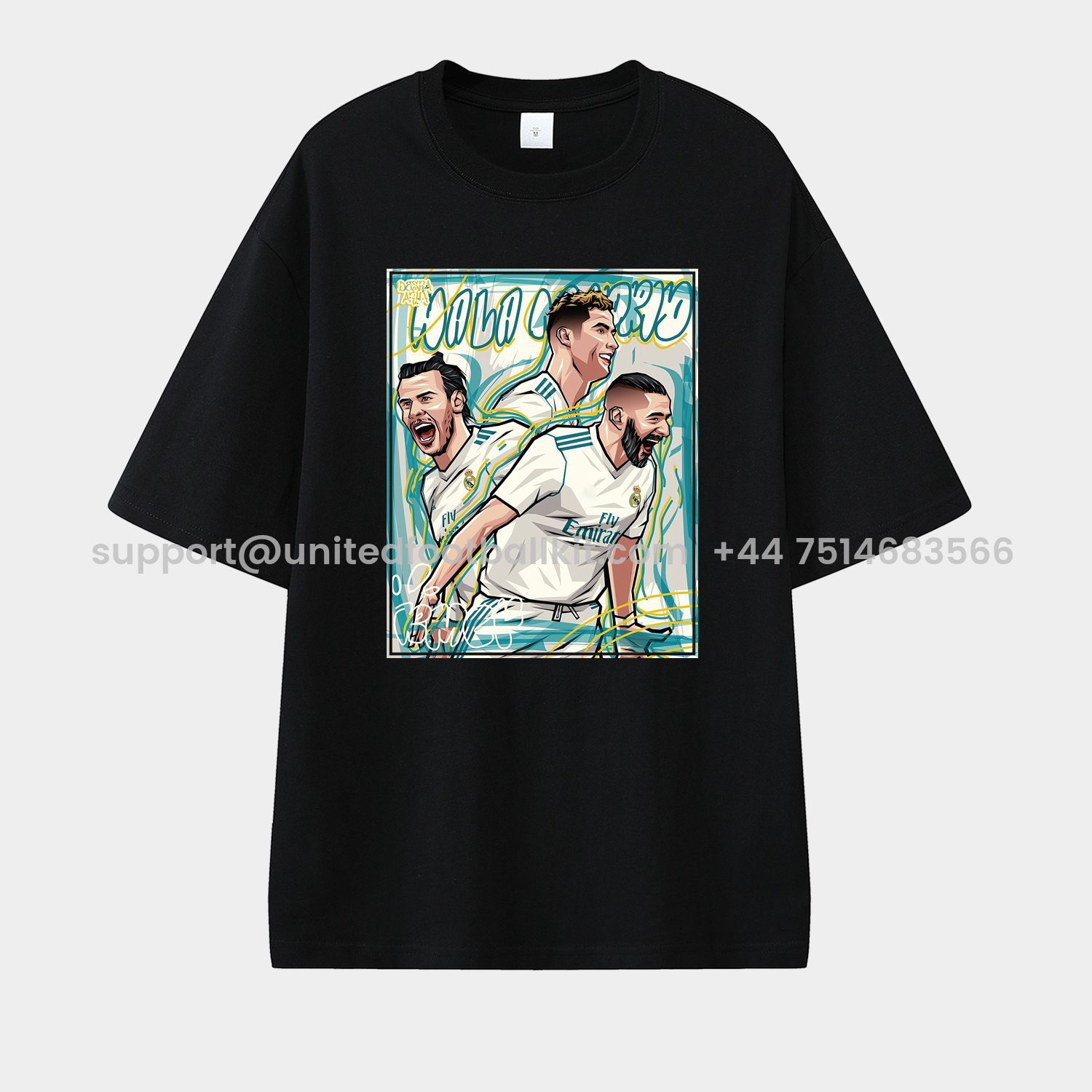 Unitedfootballkit.com | Real Madrid BBC Benzema Bale Cristiano Ronaldo Unisex Pure Cotton T-shirt -Customize Name, Number and Patch | Worldwide Shipping
