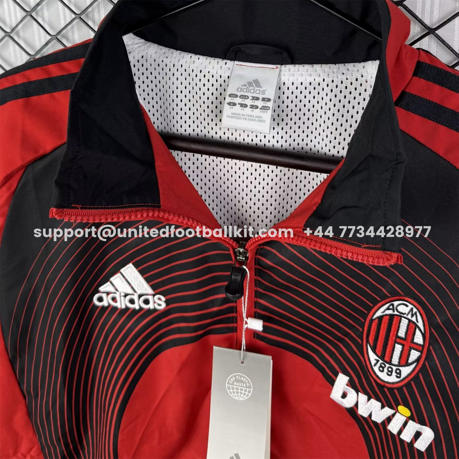 Unitedfootballkit.com | Retro AC Milan 2006-07 Home Windbreaker Jacket - Red With Black -Customize Name, Number and Patch | Worldwide Shipping