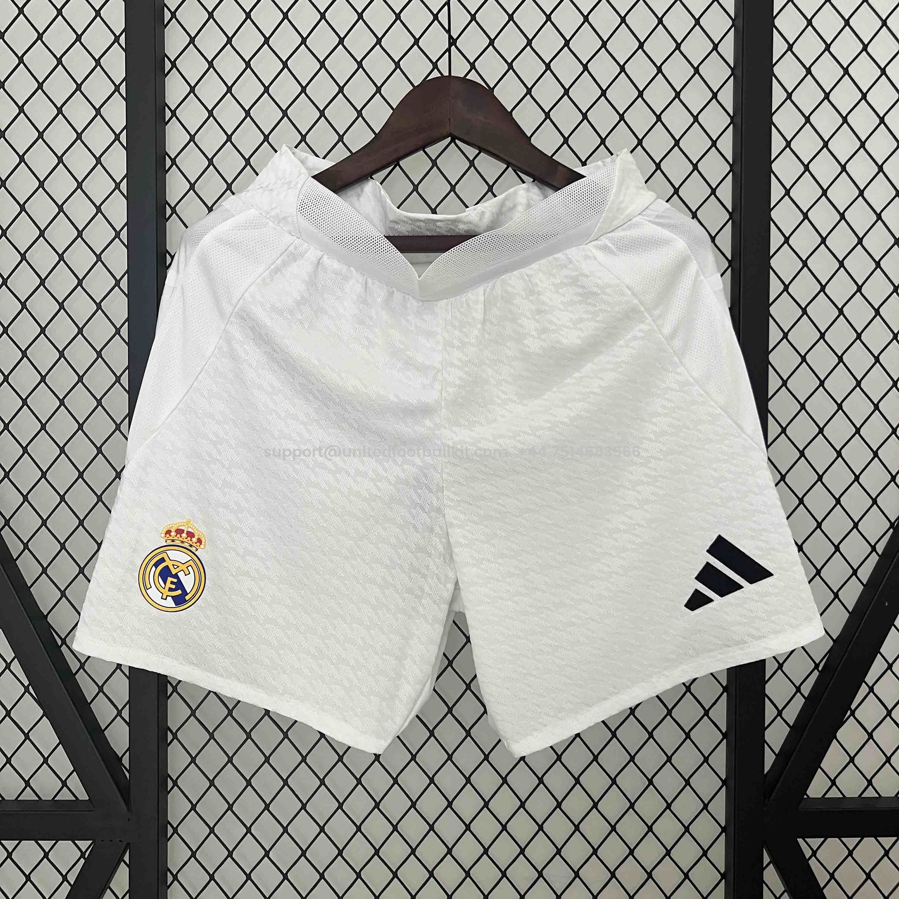 Unitedfootballkit.com | Real Madrid 2024-25 Home Shorts - Player Version -Customize Name, Number and Patch | Worldwide Shipping