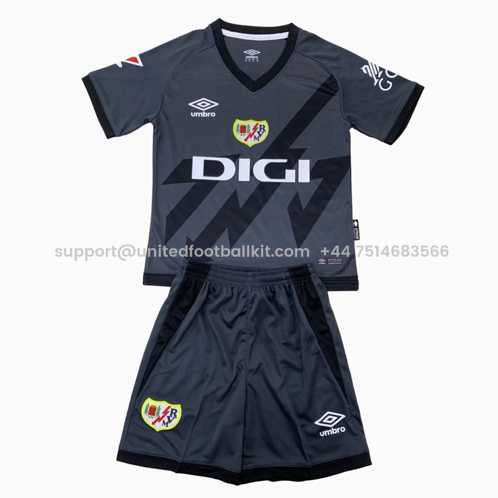 Unitedfootballkit.com | Rayo Vallecano 24-25 Third Kids Kit -Customize Name, Number and Patch | Worldwide Shipping