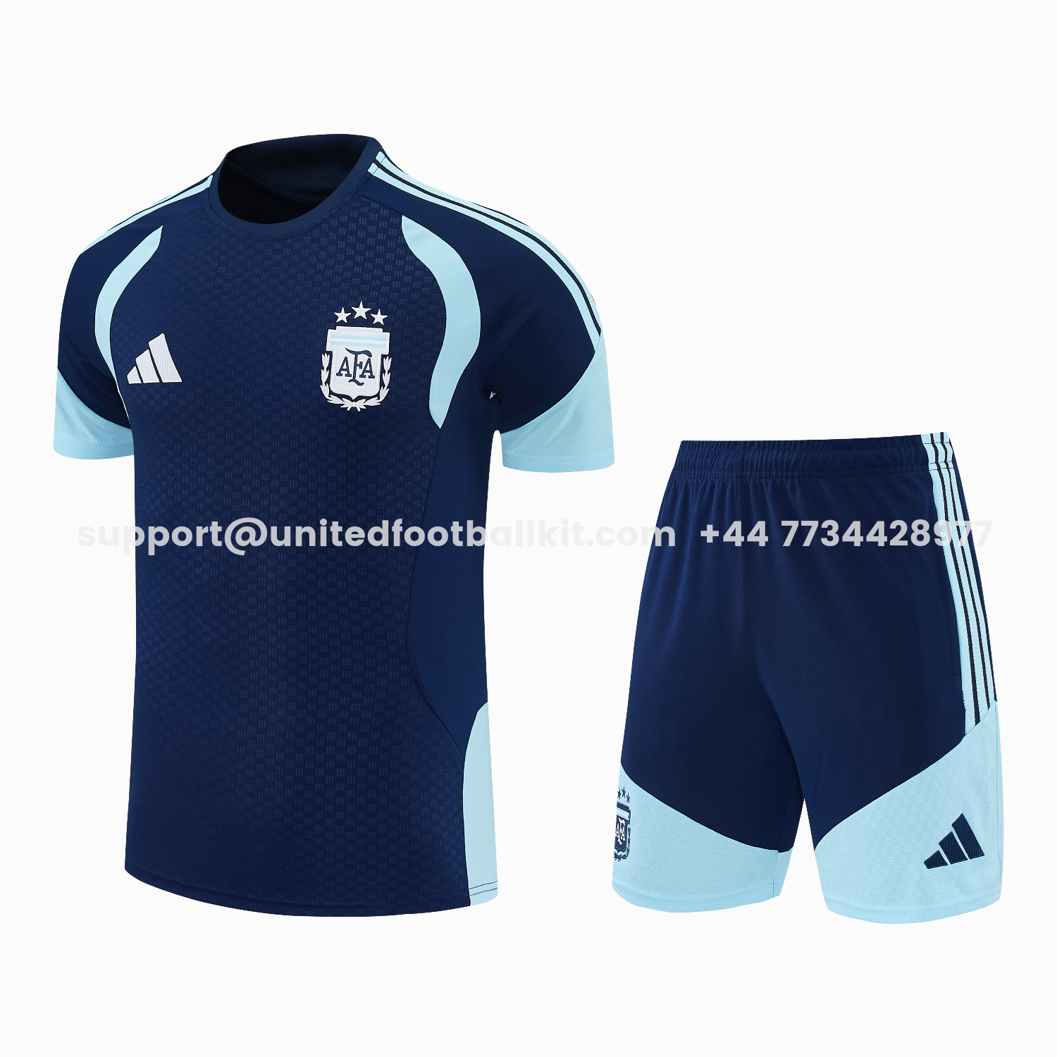 Unitedfootballkit.com | Argentina 2026 Short-Sleeve Training Set - Dark Blue Top and Shorts -Customize Name, Number and Patch | Worldwide Shipping
