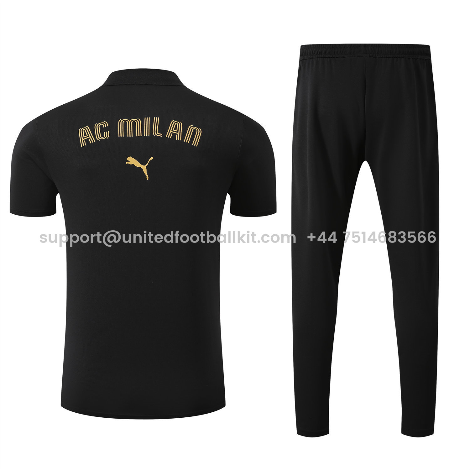 Unitedfootballkit.com | AC Milan 25-26 POLO Short-Sleeve Training Set - Black Top and Pants -Customize Name, Number and Patch | Worldwide Shipping