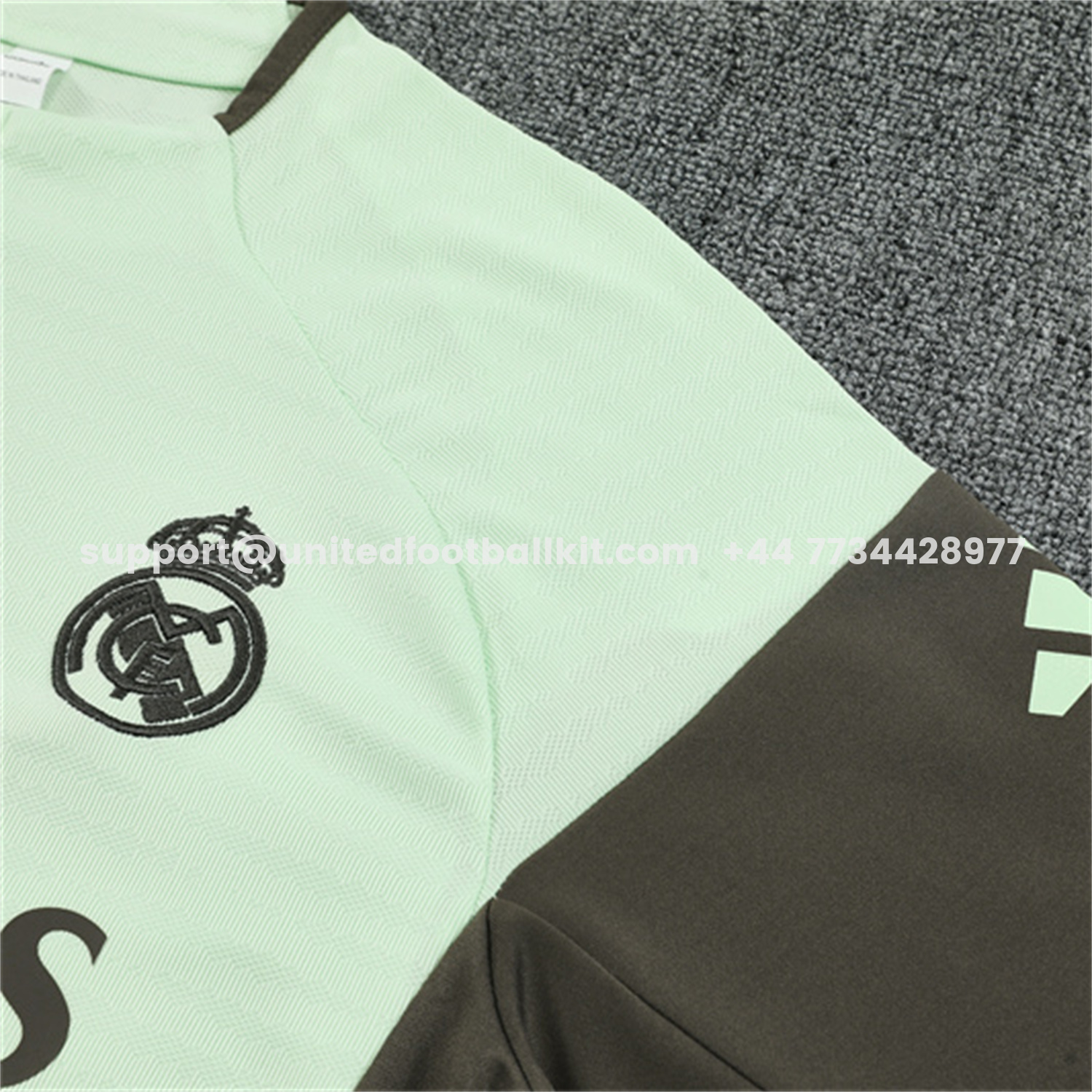 Unitedfootballkit.com | Real Madrid 25-26 Long Sleeve Training Set - Player Version - Light Green Top and Khaki Pants -Customize Name, Number and Patch | Worldwide Shipping