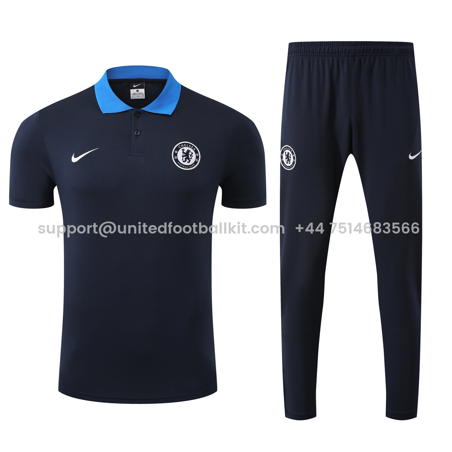 Unitedfootballkit.com | C.H.E.L.S.E.A 25-26 POLO Short-Sleeve Training Set - Deep Blue Top and Pants -Customize Name, Number and Patch | Worldwide Shipping