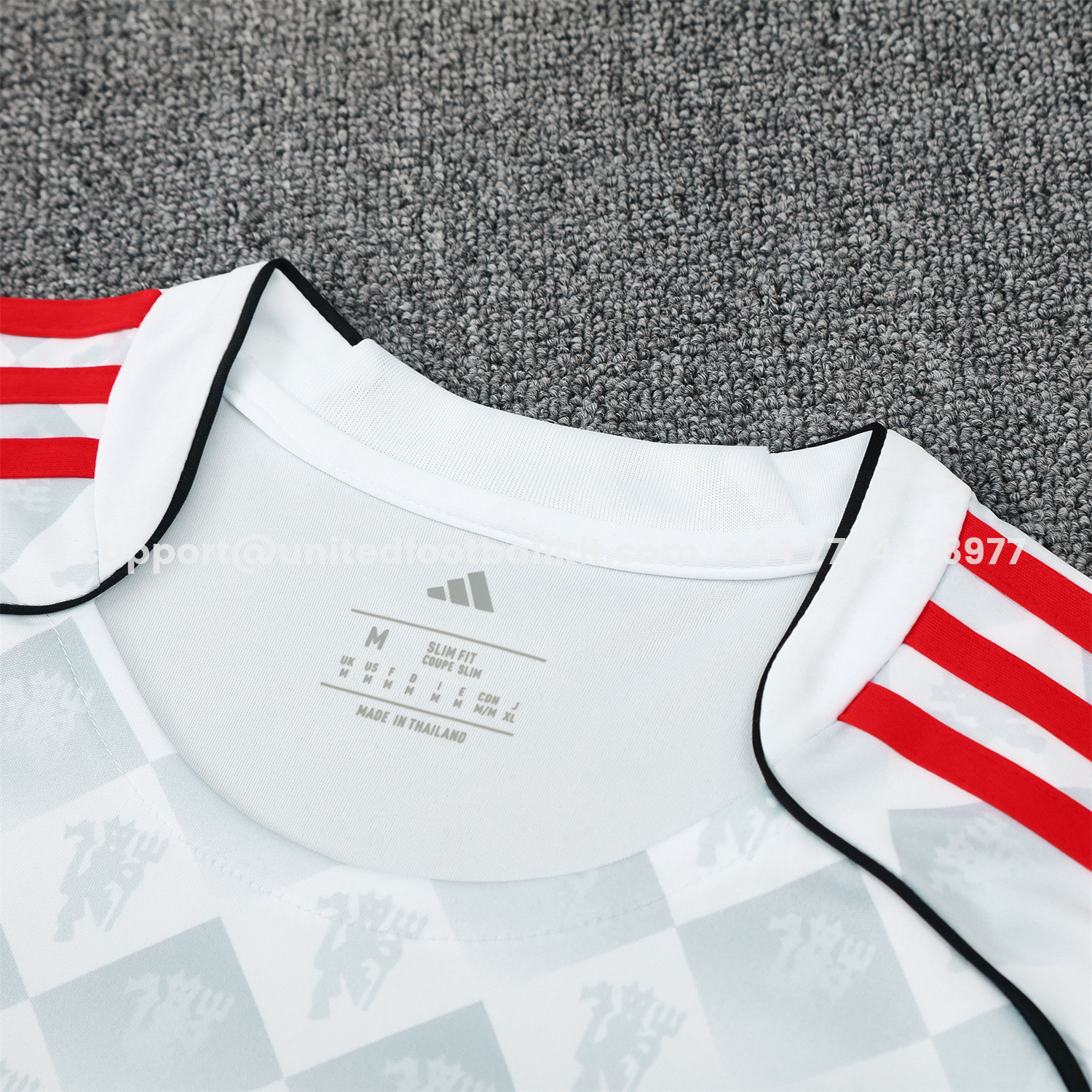 Unitedfootballkit.com | Manchester United 25-26 Short-Sleeve Training Set - Red Edge White Top & Black Shorts -Customize Name, Number and Patch | Worldwide Shipping