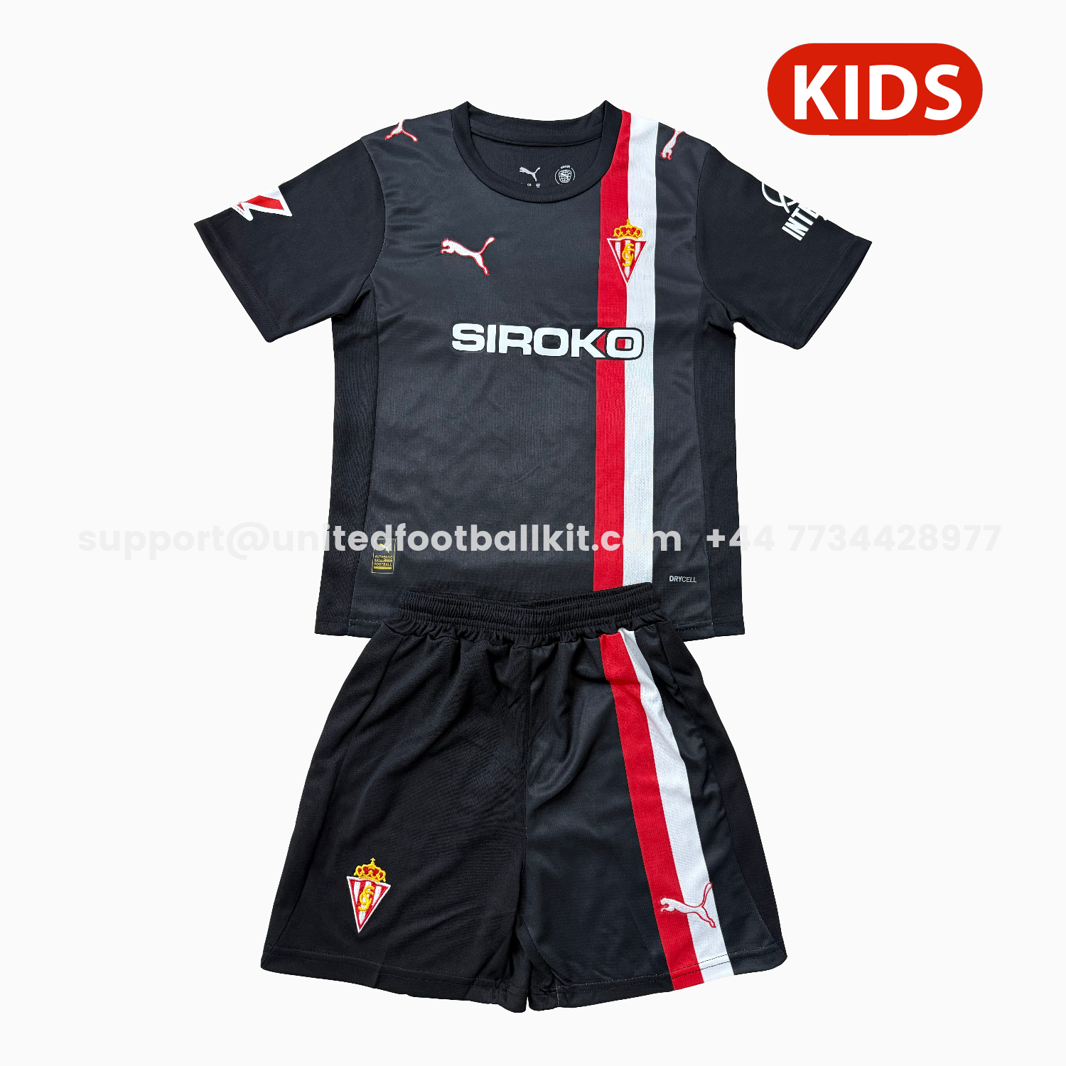 Unitedfootballkit.com | Sporting Gijon 25-26 Away Kids Kit -Customize Name, Number and Patch | Worldwide Shipping