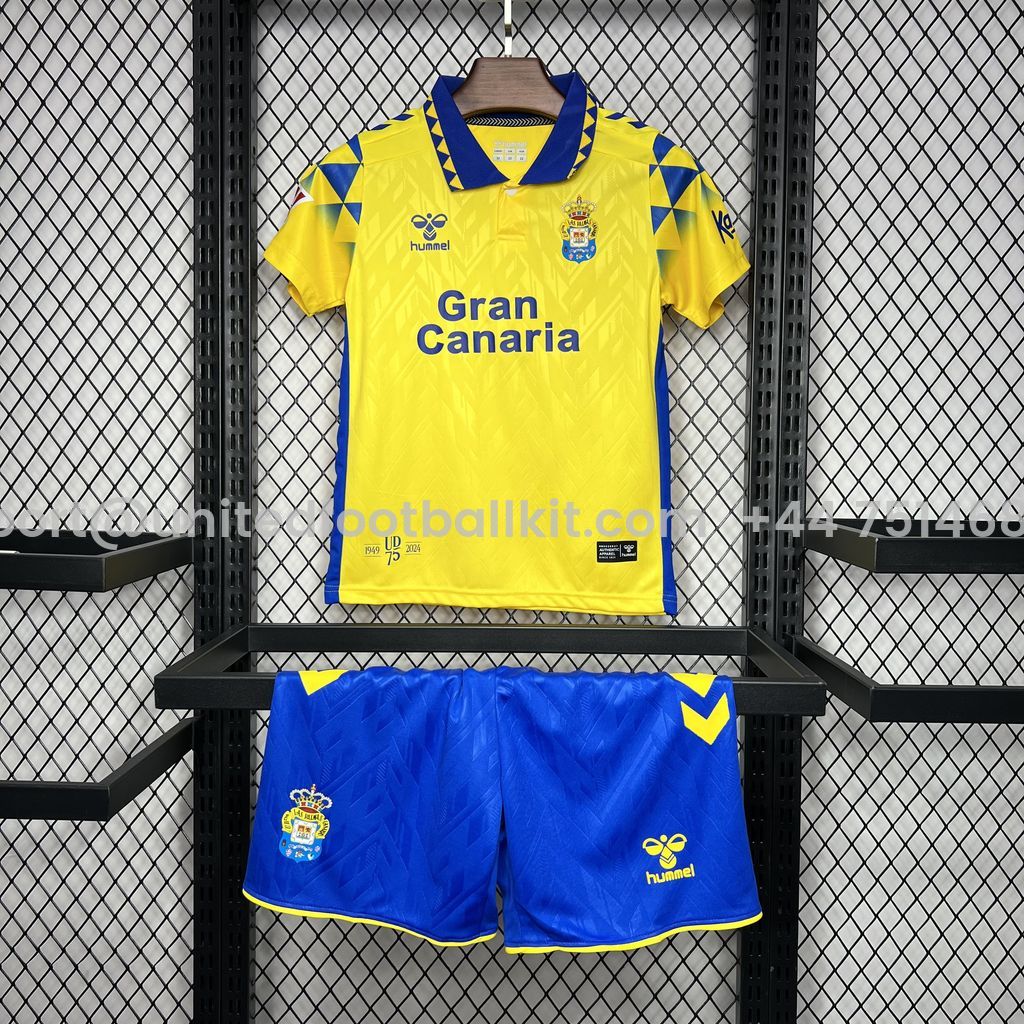Unitedfootballkit.com | Las Palmas 24-25 Home Stadium Kids Kit -Customize Name, Number and Patch | Worldwide Shipping