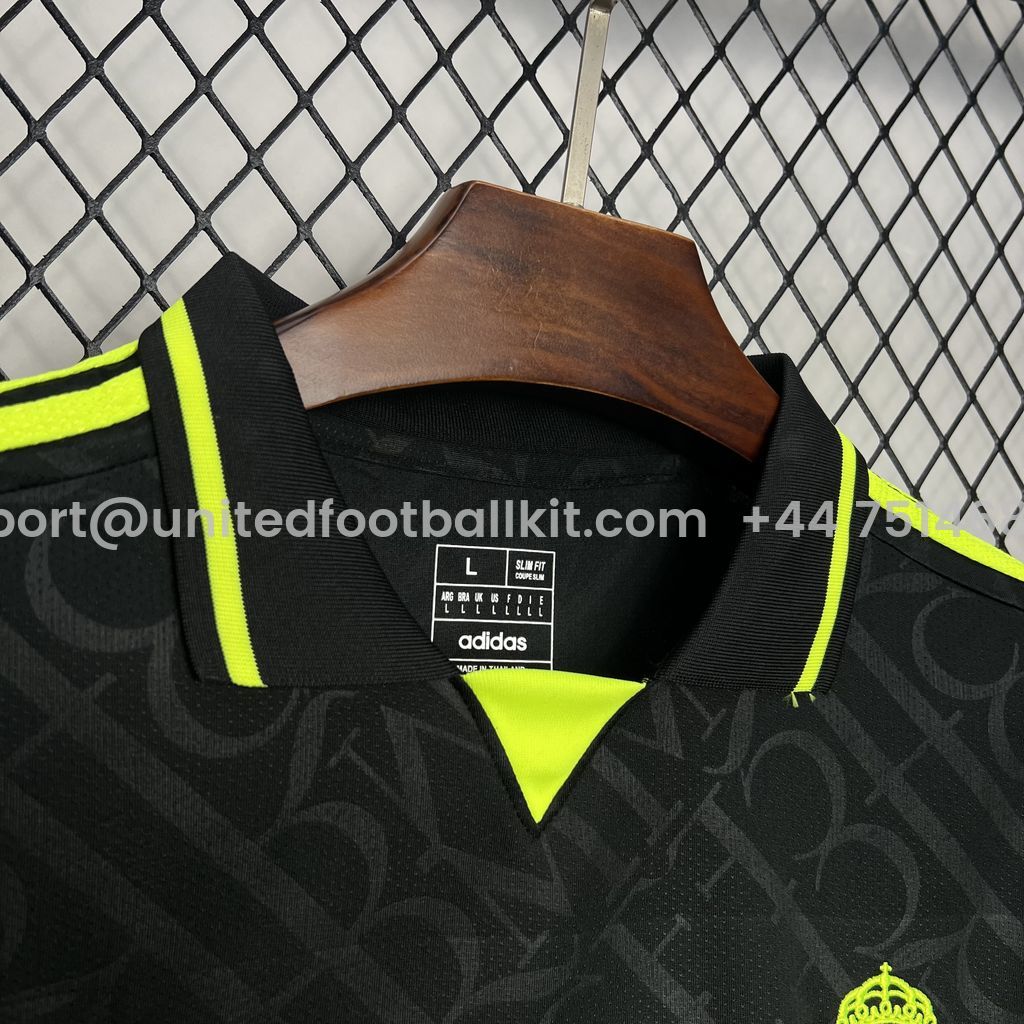 Unitedfootballkit.com | Real Madrid 24-25 Black and Fluorescent Green Jersey - Fans Version -Customize Name, Number and Patch | Worldwide Shipping