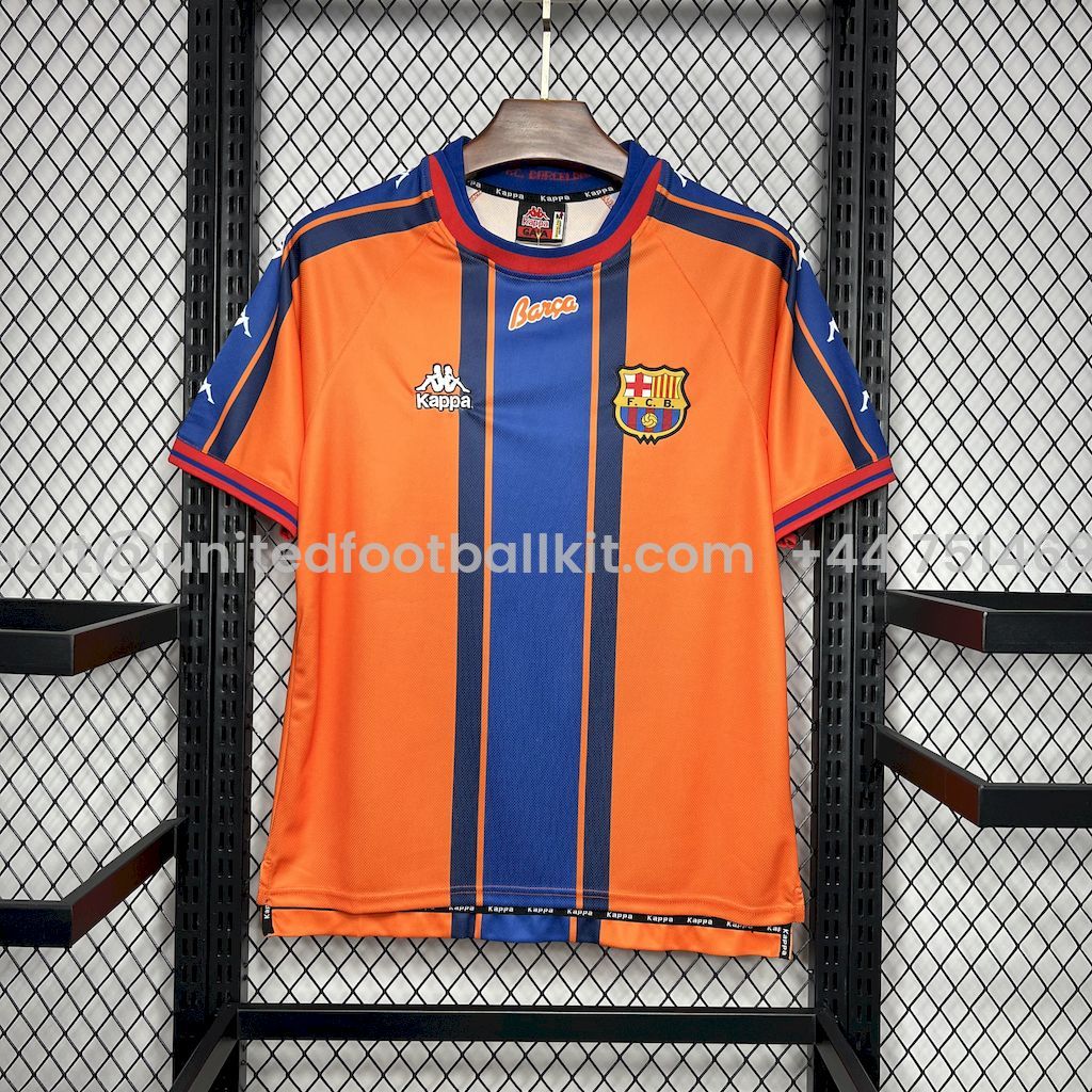 Unitedfootballkit.com | Retro Barcelona 1997-98 Away Jersey -Customize Name, Number and Patch | Worldwide Shipping