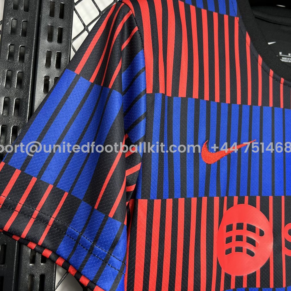 Unitedfootballkit.com | Barcelona 24-25 Stripe Pre-Match Training Jersey - Fans Version -Customize Name, Number and Patch | Worldwide Shipping