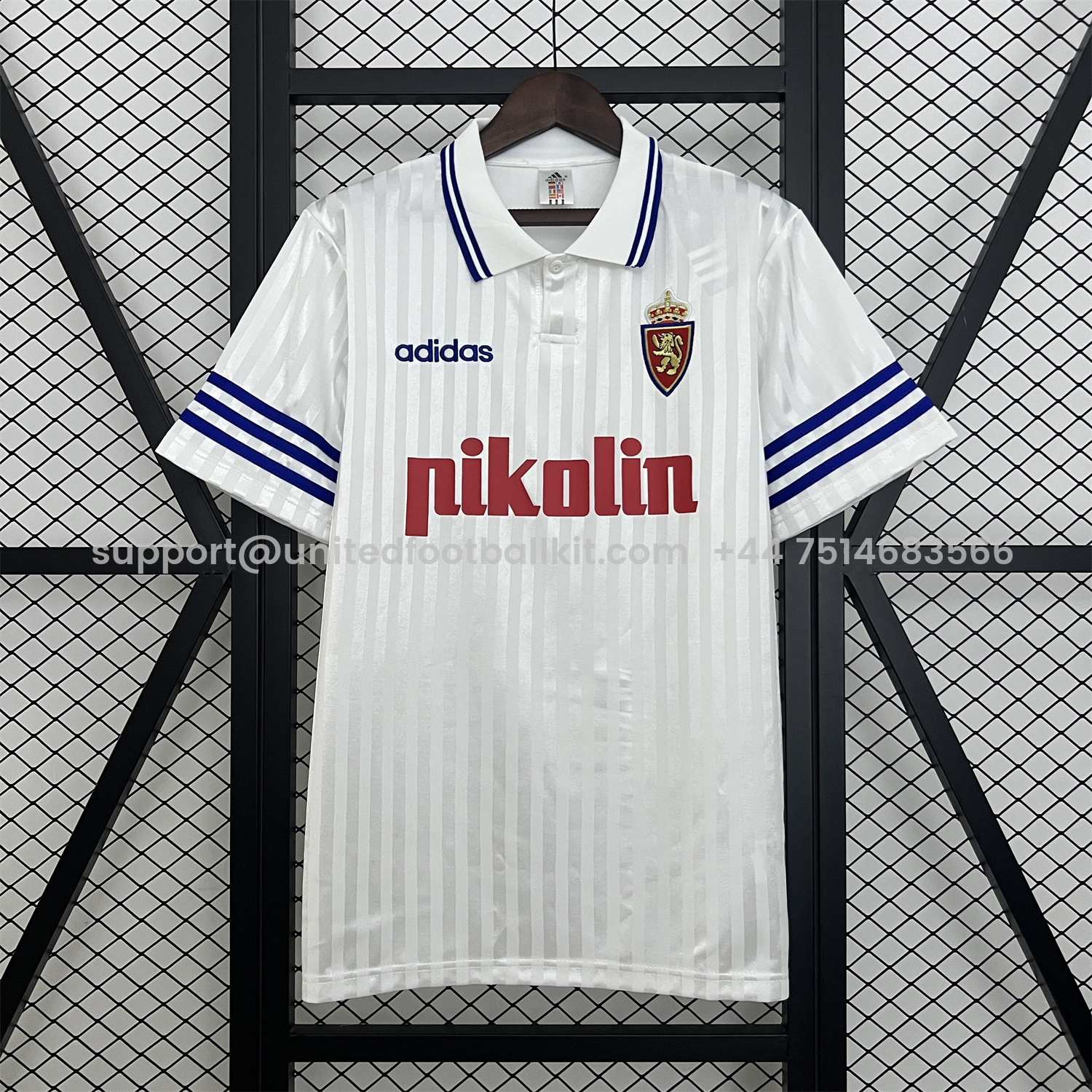 Unitedfootballkit.com | Retro Real Zaragoza 1995-96 Home Jersey -Customize Name, Number and Patch | Worldwide Shipping