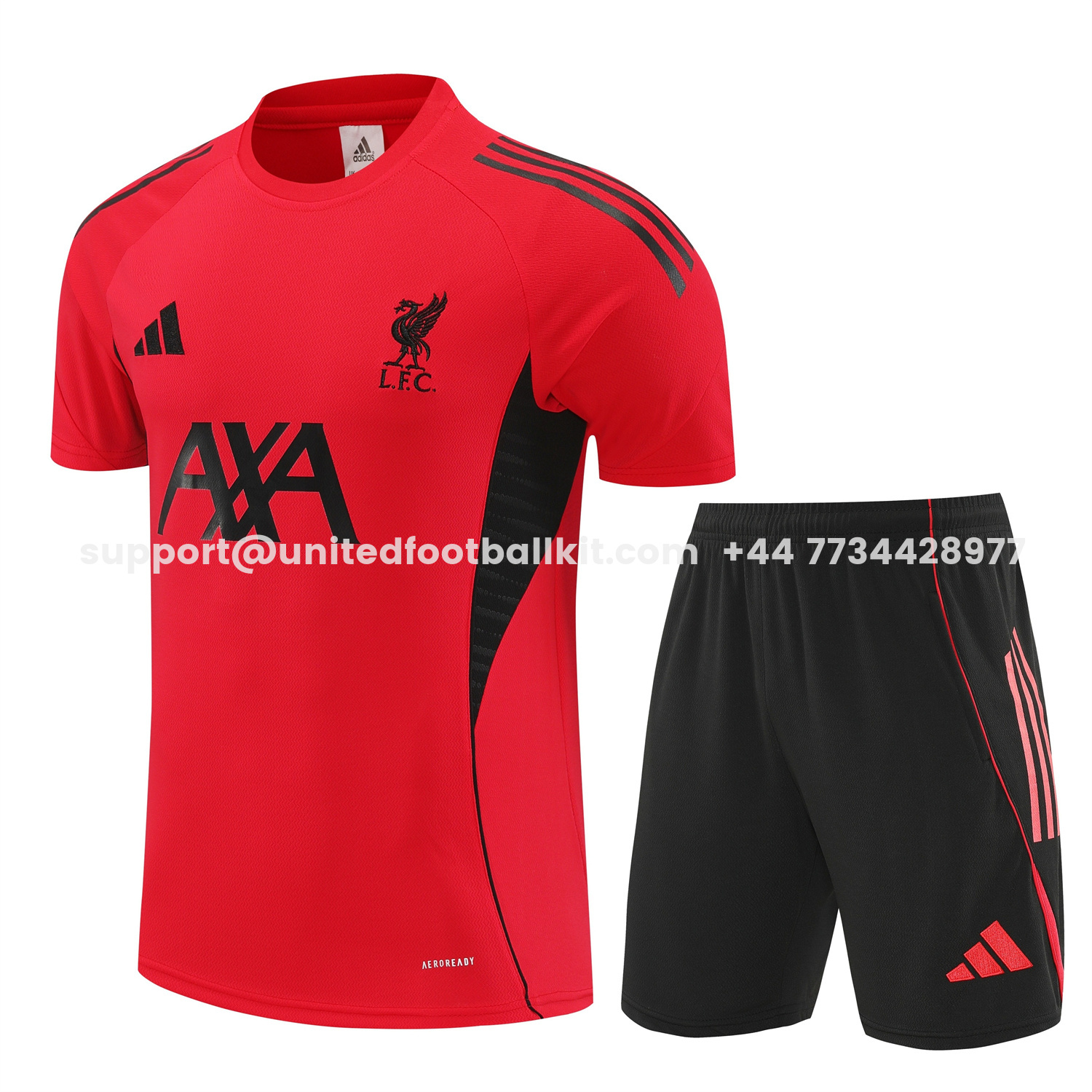 Unitedfootballkit.com | Liver.pool 25-26 Short-Sleeve Training Set - Red With Black Top & Black Shorts -Customize Name, Number and Patch | Worldwide Shipping