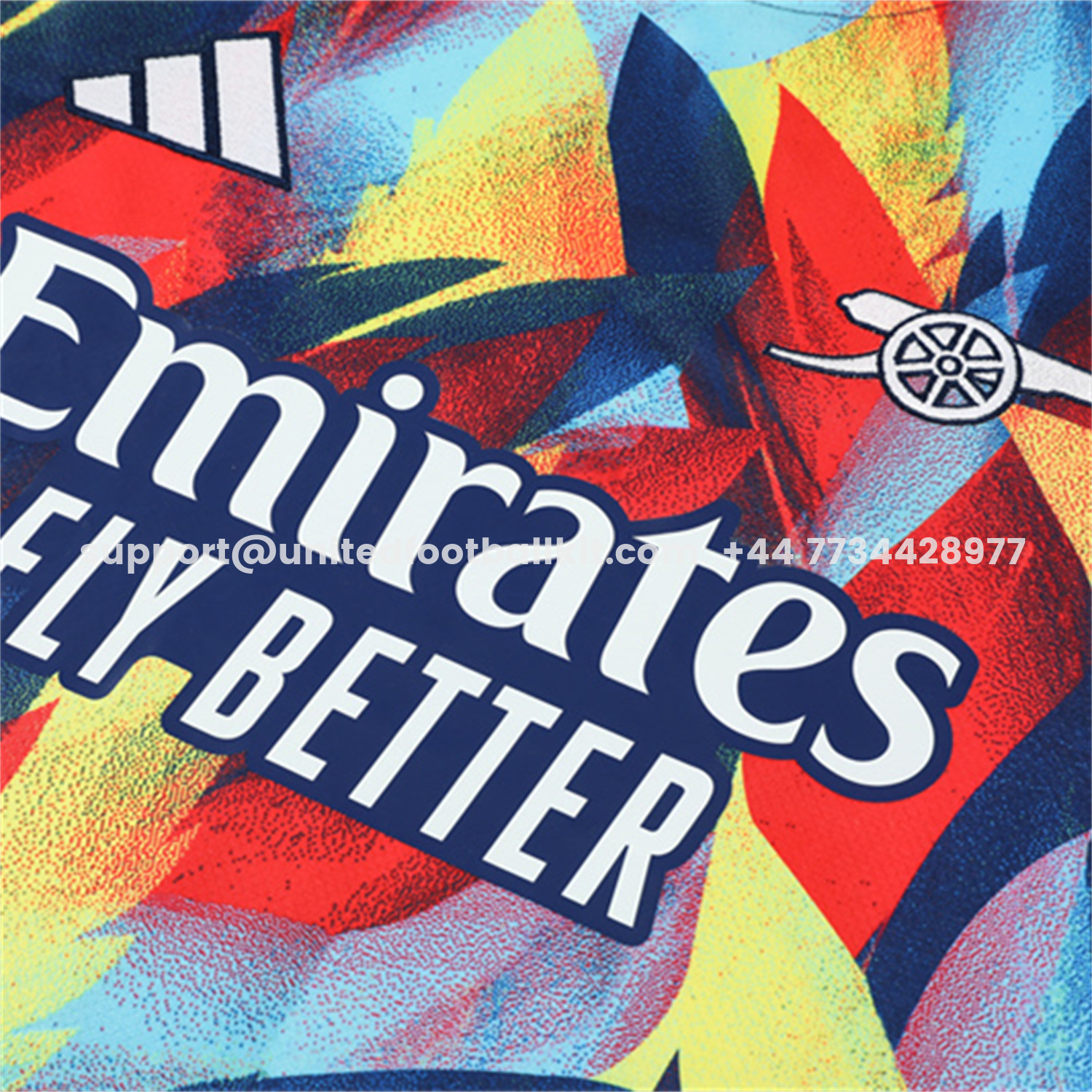 Unitedfootballkit.com | Arsenal 25-26 Kids Short-Sleeve Training Set - Colorful Camouflage Top & Blue Shorts -Customize Name, Number and Patch | Worldwide Shipping