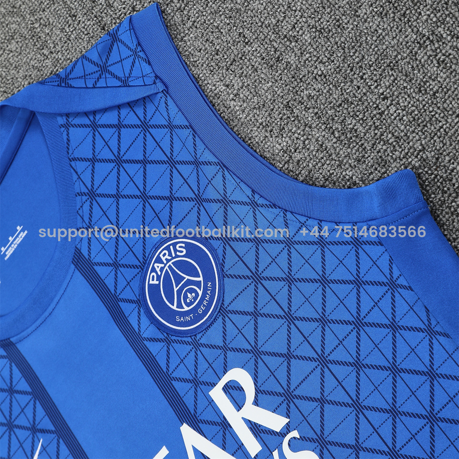 Unitedfootballkit.com | Paris Saint-Germain PSG 25-26 Vest Training Set - Ocean Blue Vest & Deep Blue Shorts -Customize Name, Number and Patch | Worldwide Shipping