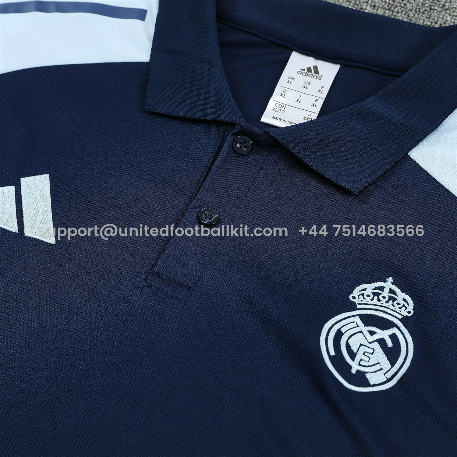 Unitedfootballkit.com | Real Madrid 25-26 POLO Short-Sleeve Training Set - Deep Blue Top and Pants with Yellow Stripes -Customize Name, Number and Patch | Worldwide Shipping