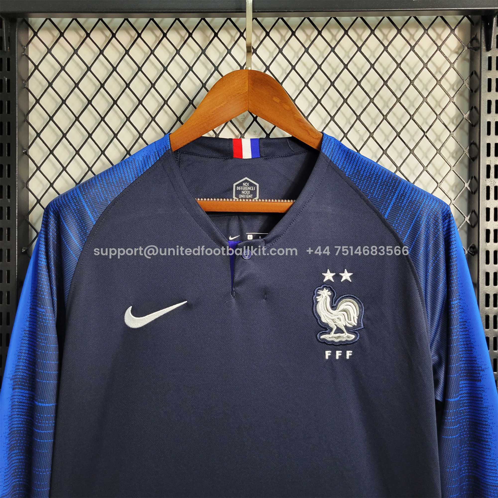 Unitedfootballkit.com | Retro France 2018 Home Stadium Long Sleeve Jersey -Customize Name, Number and Patch | Worldwide Shipping