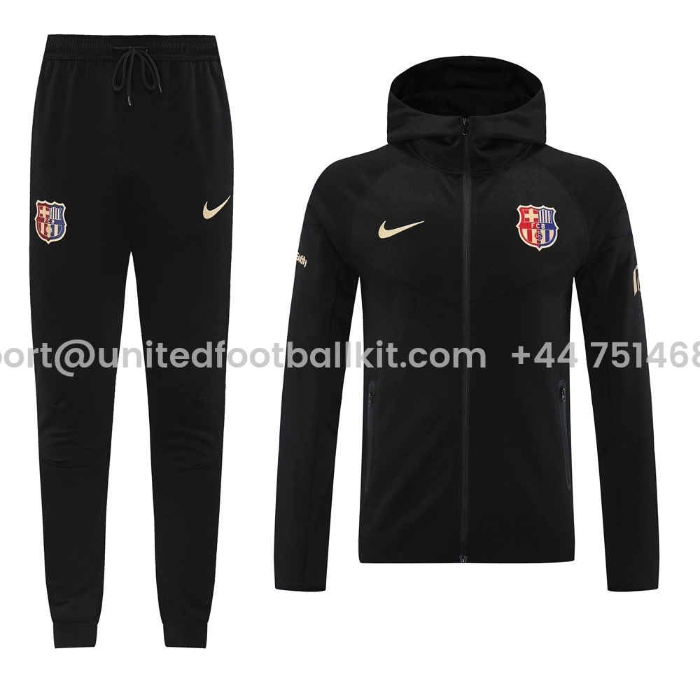 Unitedfootballkit.com | Barcelona 24-25 Unsponsored Training Hoodie Set - Black Hoodie and Pants -Customize Name, Number and Patch | Worldwide Shipping