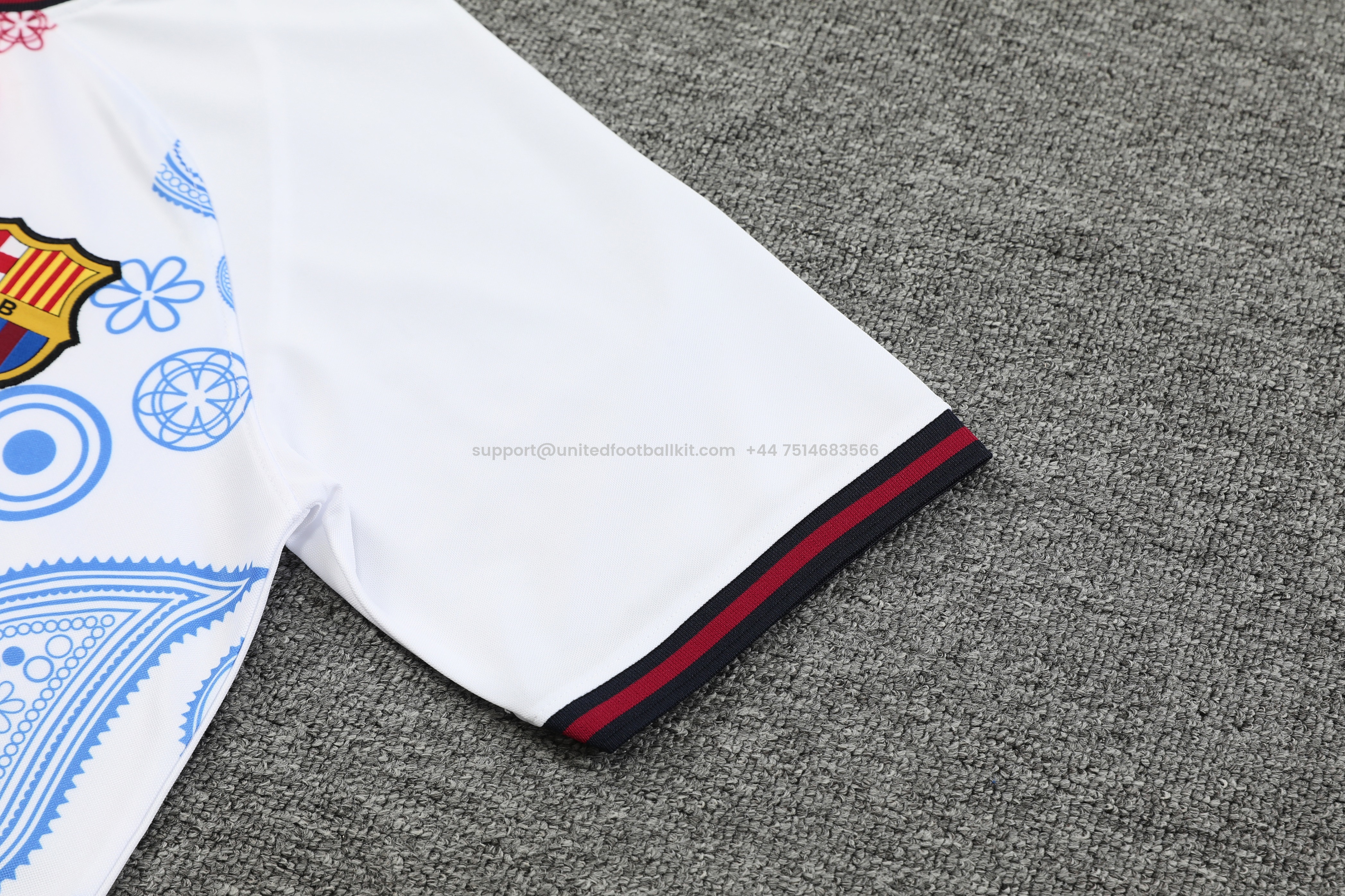 Unitedfootballkit.com | Barcelona 24-25 Short-Sleeve Training Set - White with Pattern -Customize Name, Number and Patch | Worldwide Shipping
