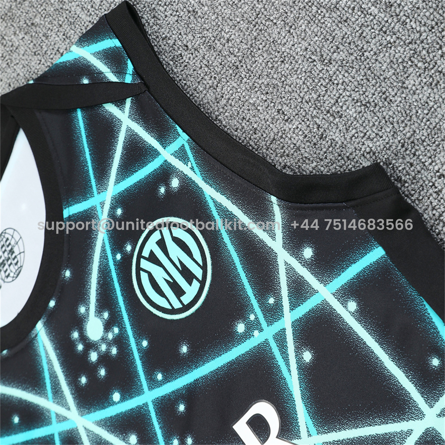 Unitedfootballkit.com | Inter Milan 25-26 Vest Training Set - Blue Fluorescent Rays Black Vest & Black Shorts -Customize Name, Number and Patch | Worldwide Shipping