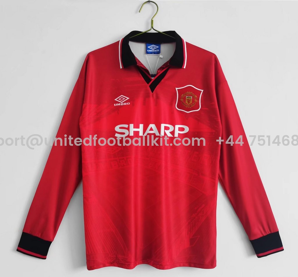 Unitedfootballkit.com | Retro Manchester United 94-96 Home Long Sleeve Jersey -Customize Name, Number and Patch | Worldwide Shipping