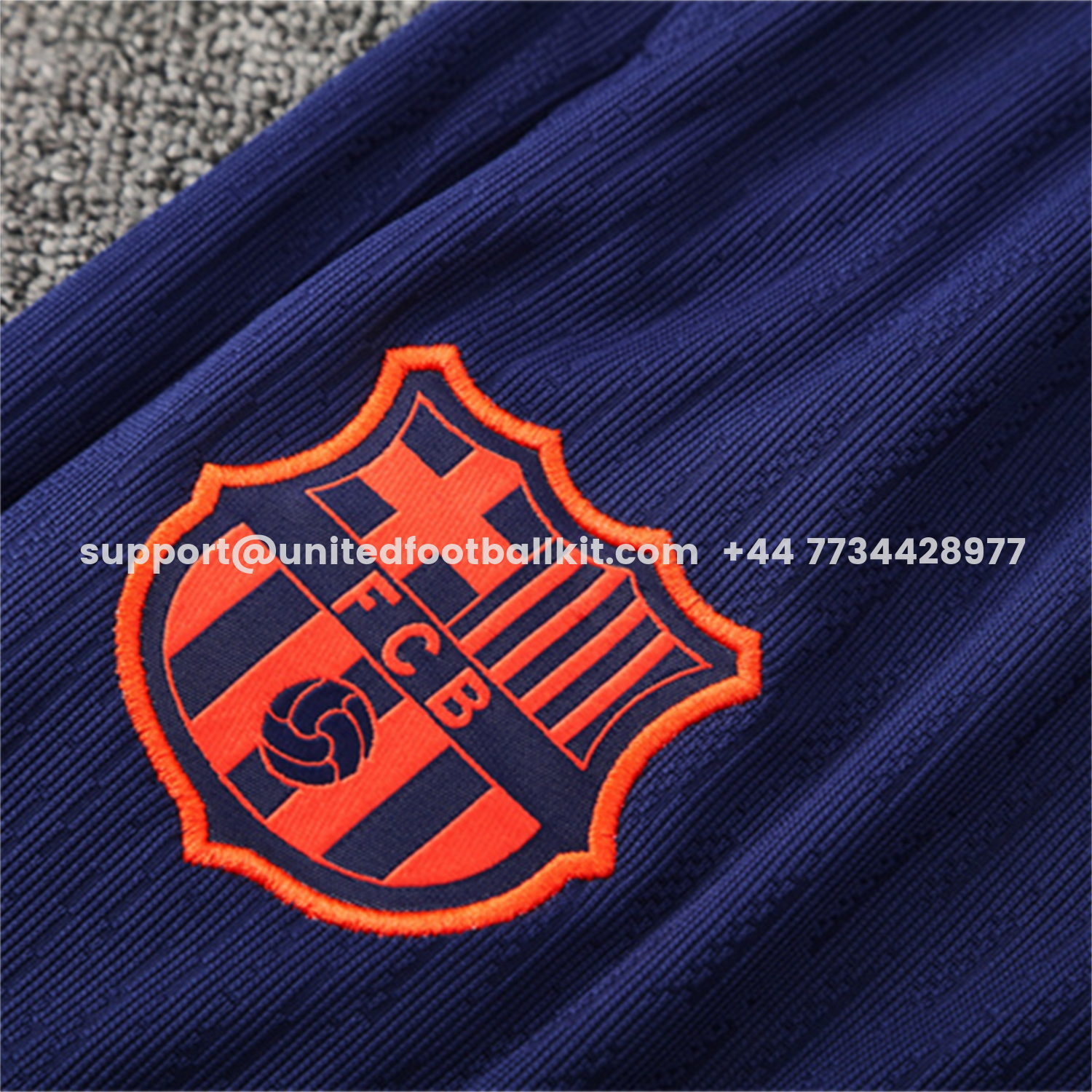 Unitedfootballkit.com | Barcelona 25-26 Kids Long Sleeve Training Set - Orange Top Royal Blue Sponsor & Royal Blue Pants -Customize Name, Number and Patch | Worldwide Shipping