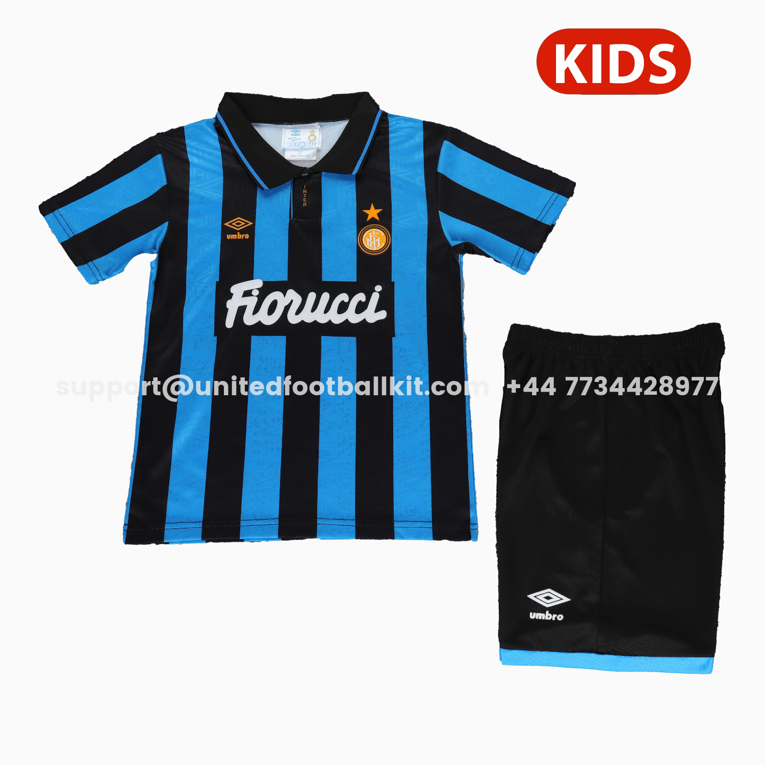 Unitedfootballkit.com | Retro Inter Milan 1992-94 Home Kids Kit -Customize Name, Number and Patch | Worldwide Shipping