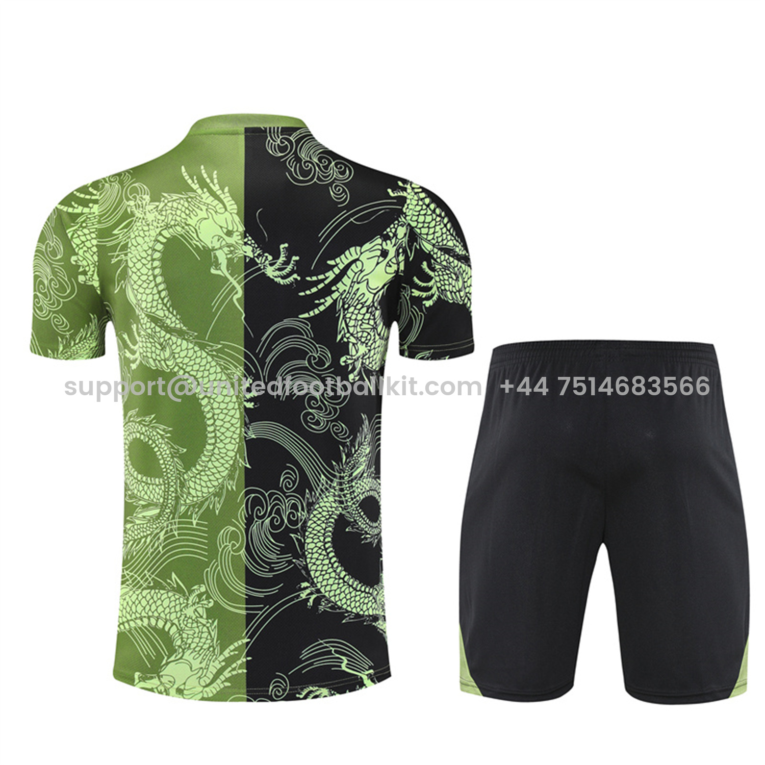 Unitedfootballkit.com | Real Madrid 25-26 Kid Short-Sleeve Training Set - Green Black Top & Black Shorts -Customize Name, Number and Patch | Worldwide Shipping