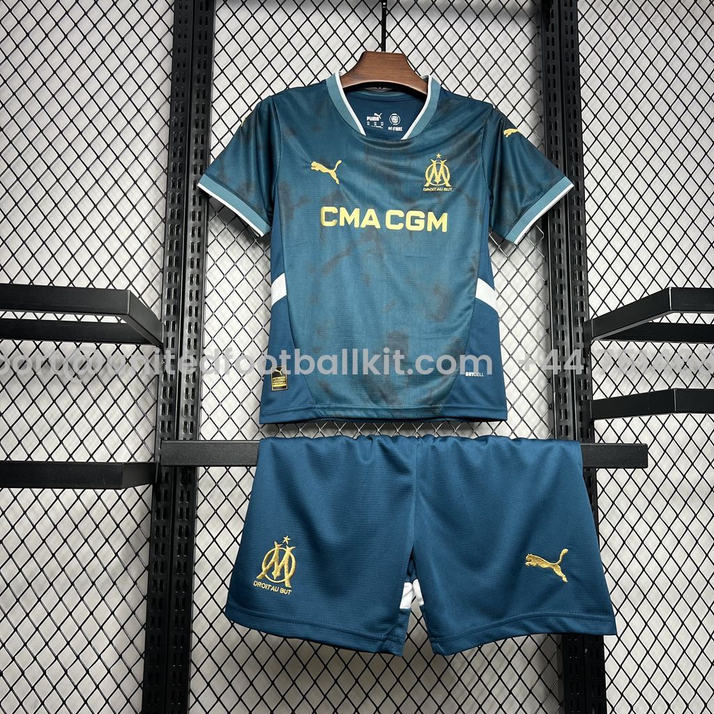 Unitedfootballkit.com | Marseille 24-25 Away Kids Kit -Customize Name, Number and Patch | Worldwide Shipping