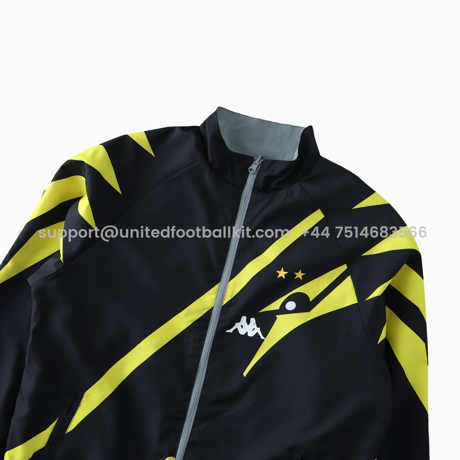 Unitedfootballkit.com | Borussia Dortmund 24-25 Retro Style Double Sided Reversible Windbreaker - Black & Grey -Customize Name, Number and Patch | Worldwide Shipping