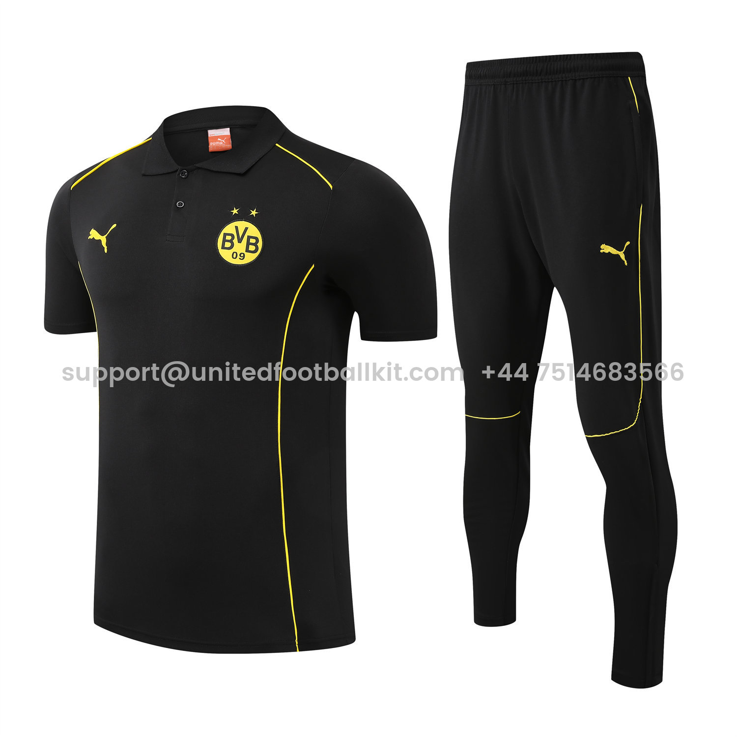 Unitedfootballkit.com | Dortmund 25-26 POLO Short-Sleeve Training Set - Black Top and Pants -Customize Name, Number and Patch | Worldwide Shipping